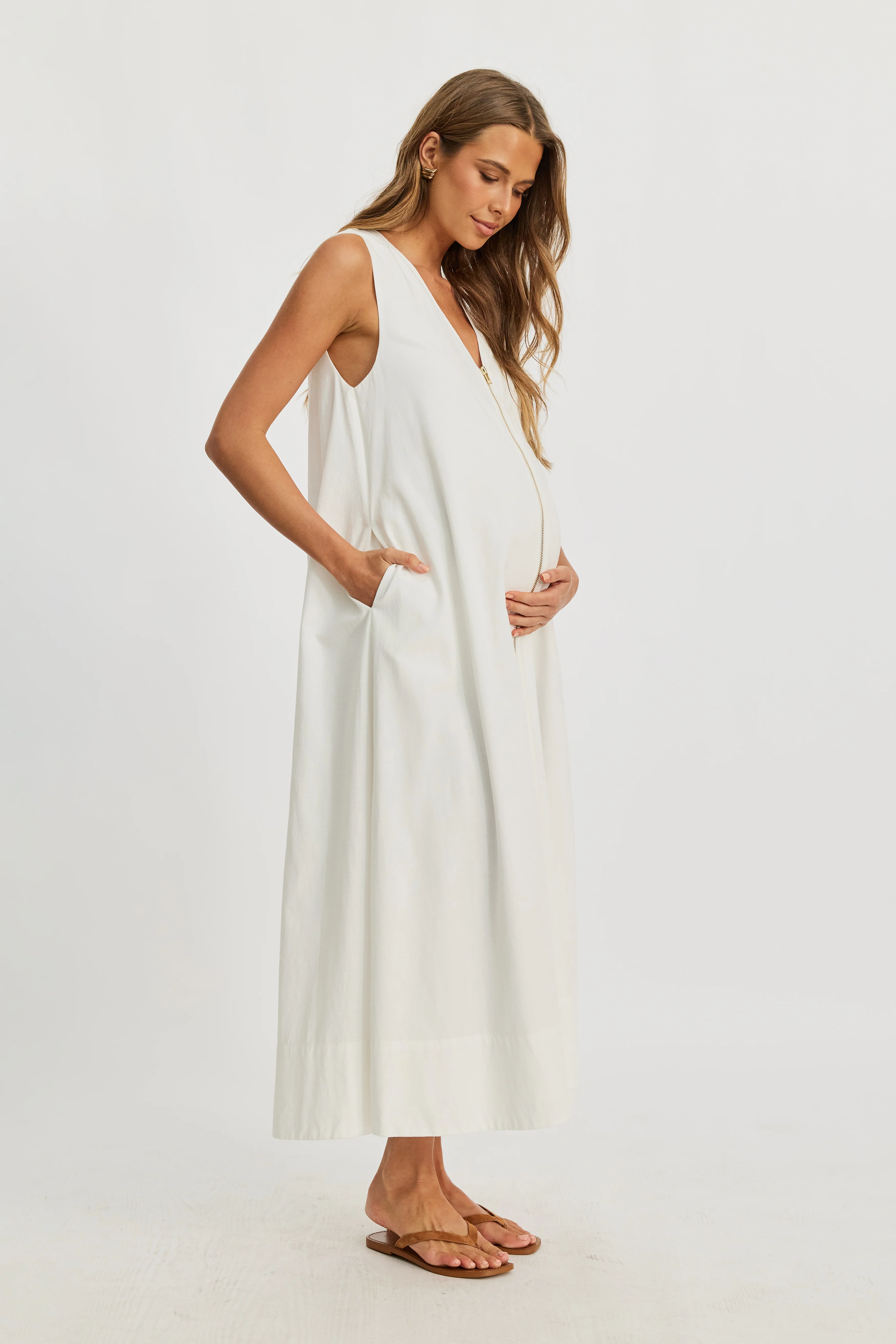 Gill Zip-Front Midi Dress - White - Image 8