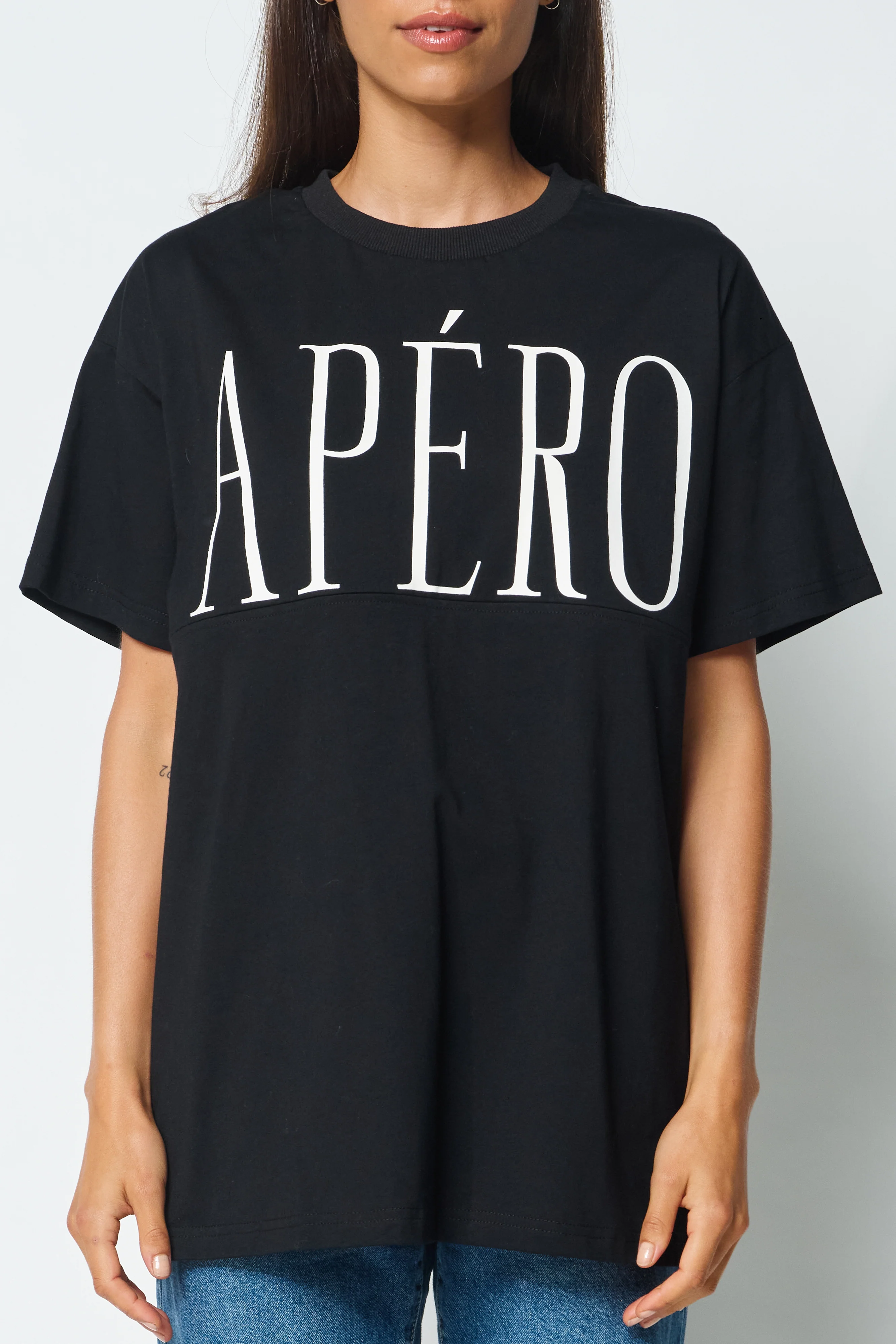 Grande Printed Longline Panel Tee - Black / White - Image 3