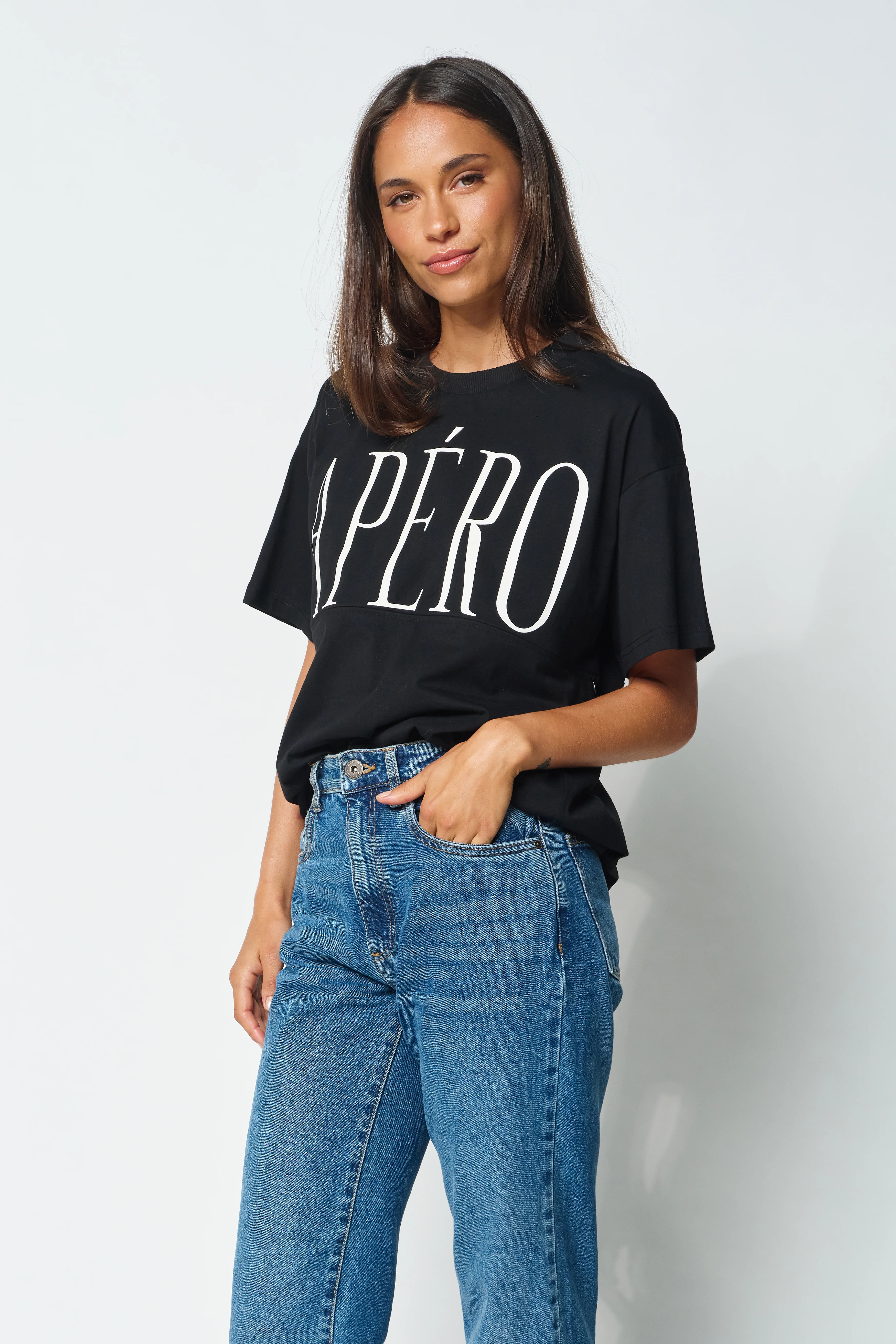 Grande Printed Longline Panel Tee - Black / White - Image 4