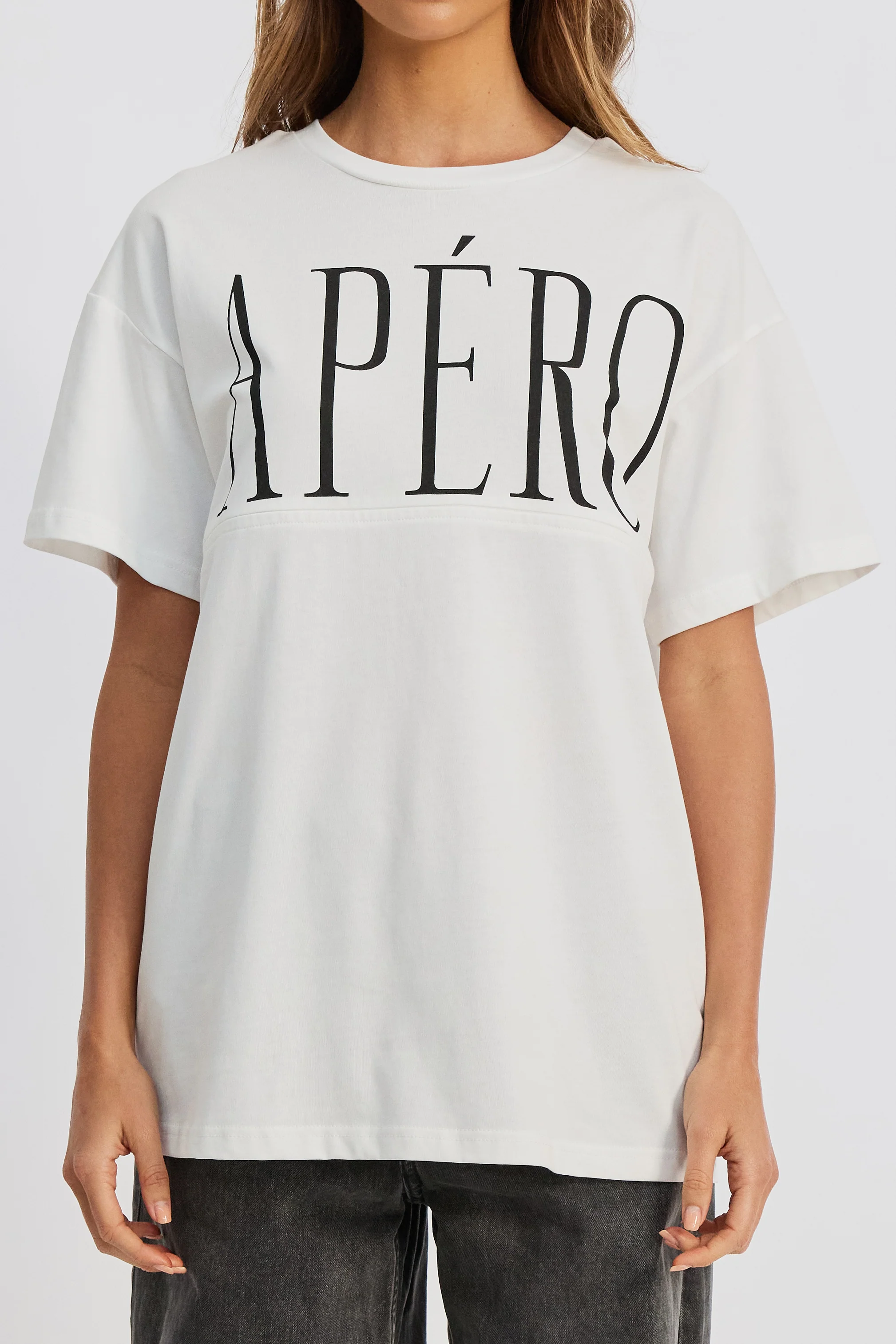 Grande Printed Longline Panel Tee - White / Black - Image 3