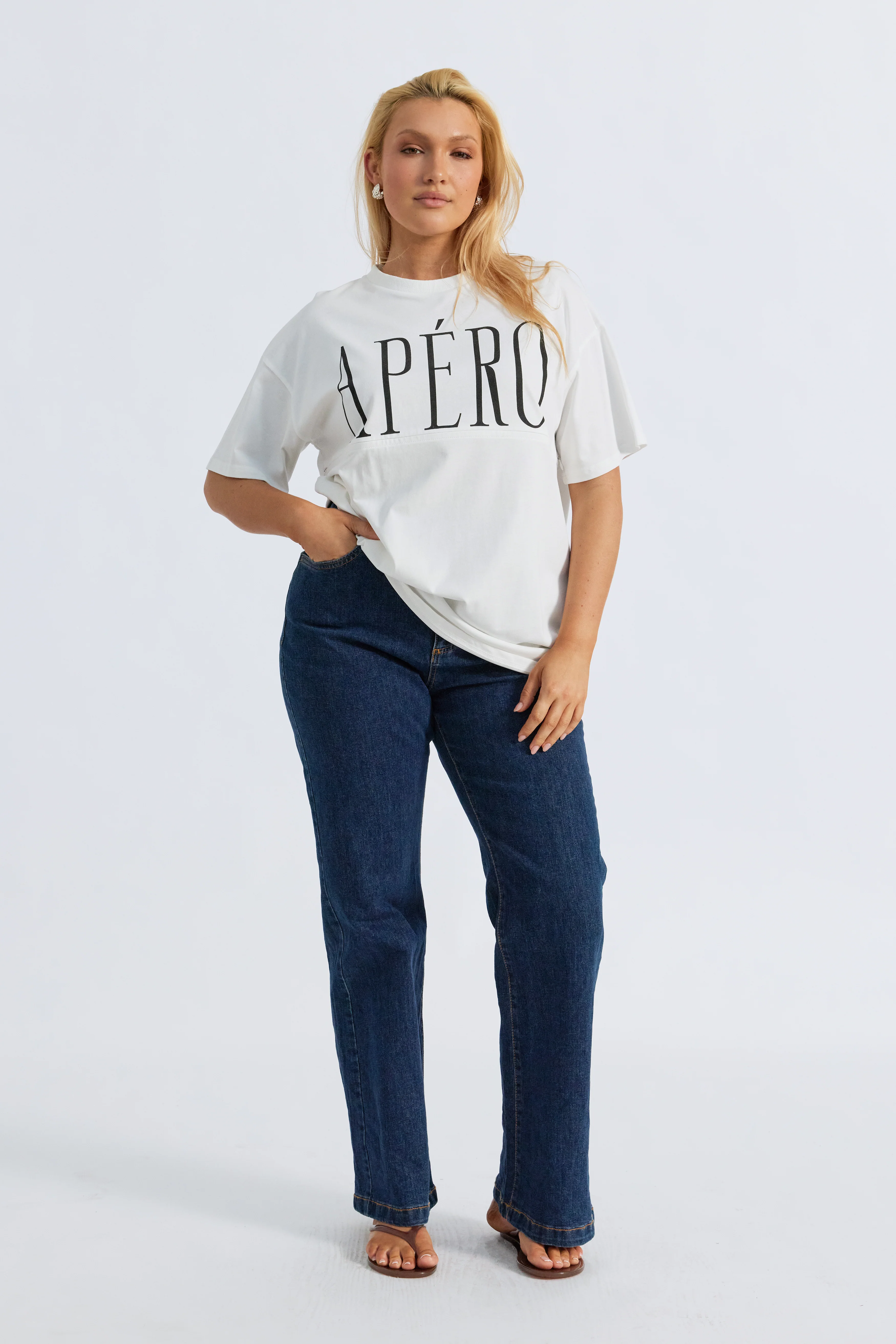 Grande Printed Longline Panel Tee - White / Black - Image 4