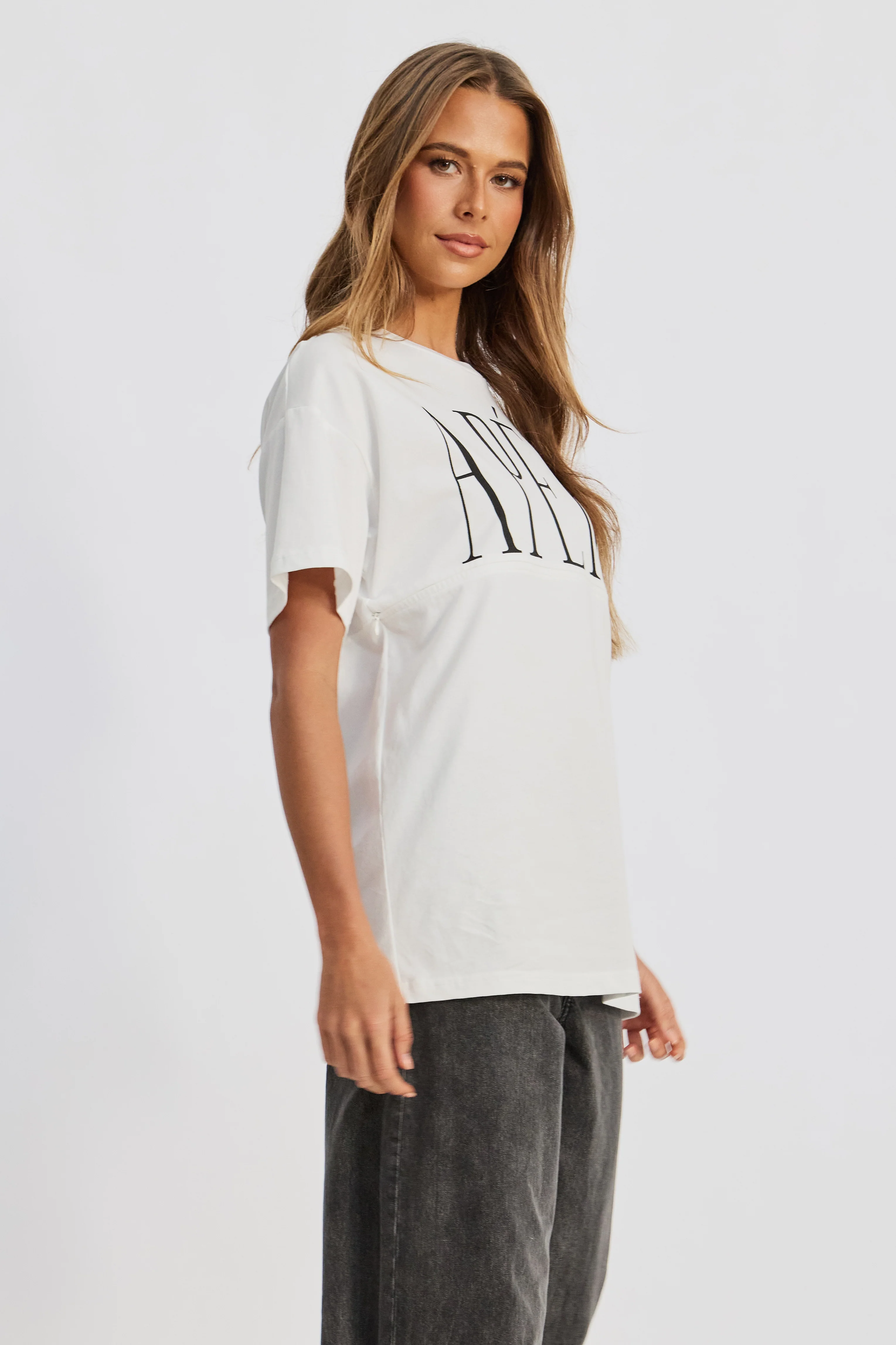 Grande Printed Longline Panel Tee - White / Black - Image 6