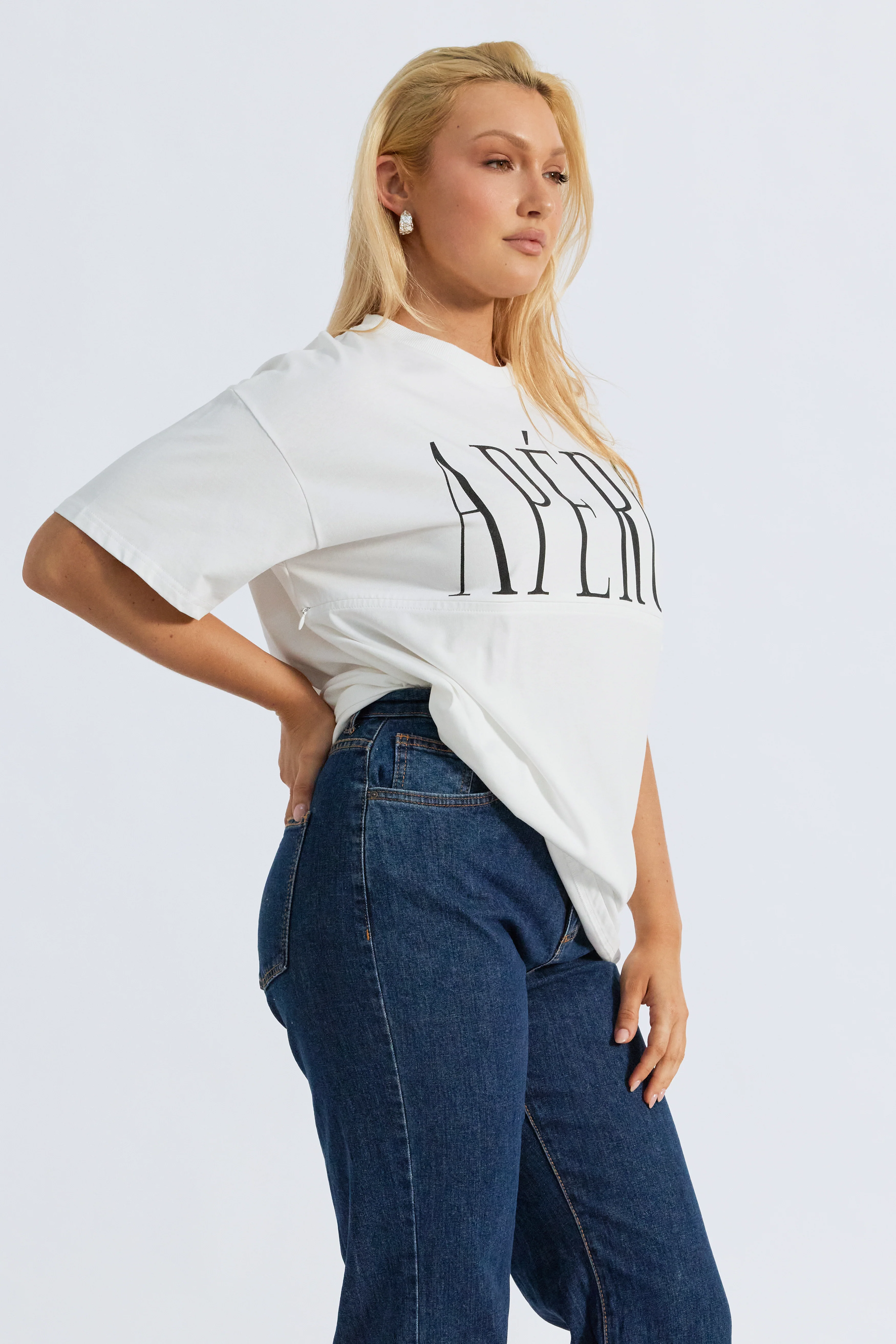 Grande Printed Longline Panel Tee - White / Black - Image 7