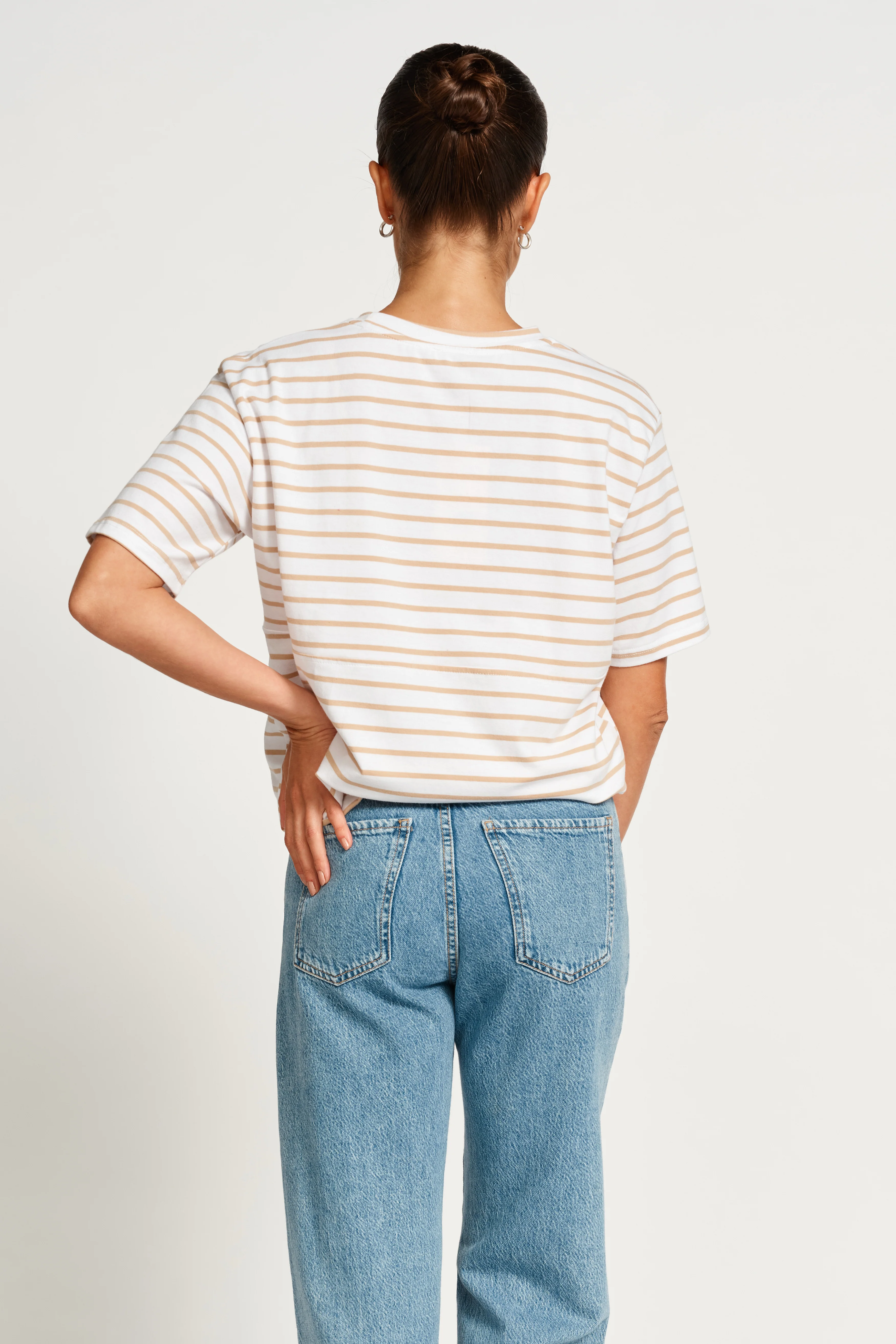Heritage Stripe Panel Tee - White / Beige / Plum - Image 5