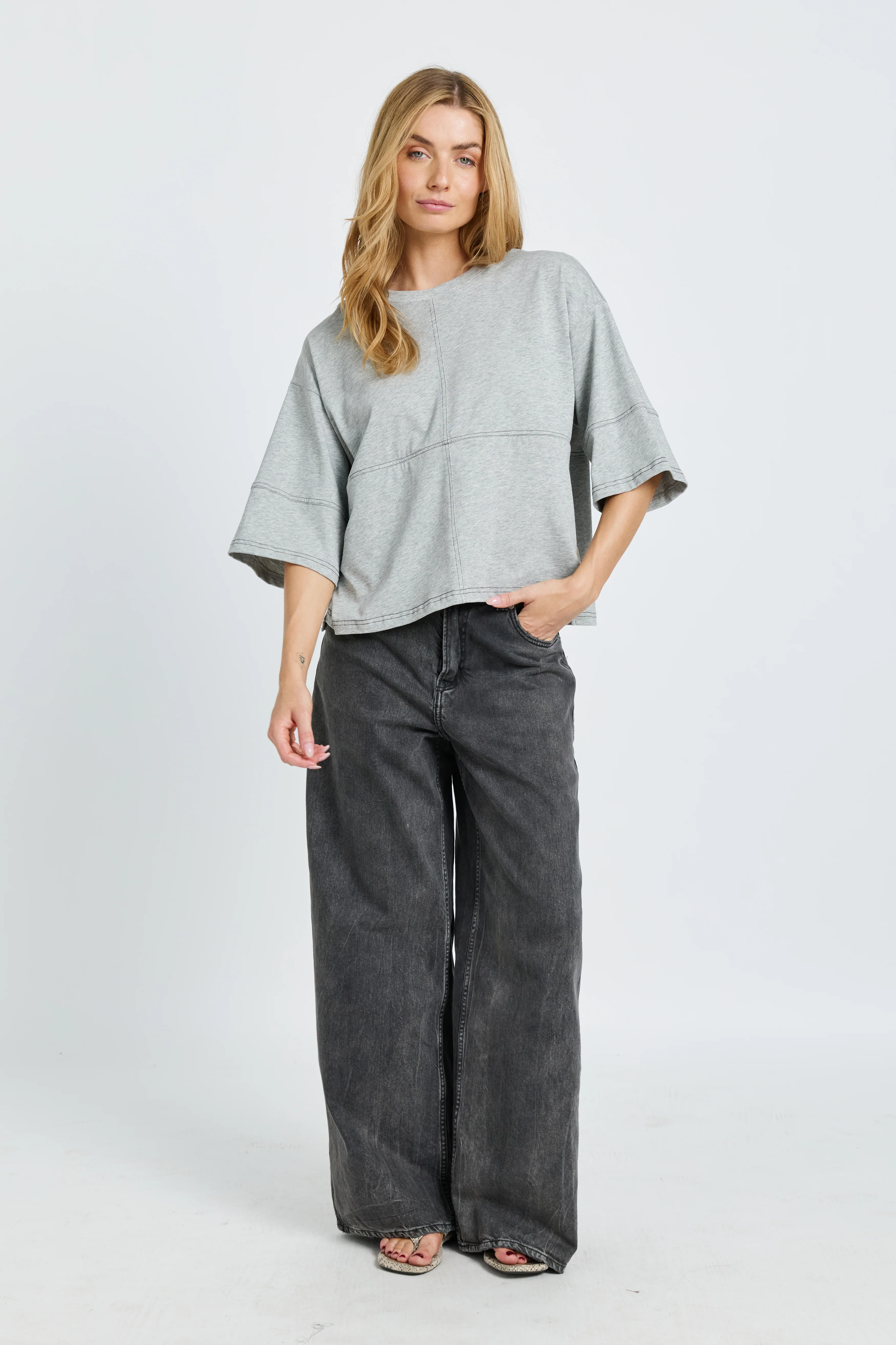 Holland Slouch Panel Tee - Grey Marle - Image 3