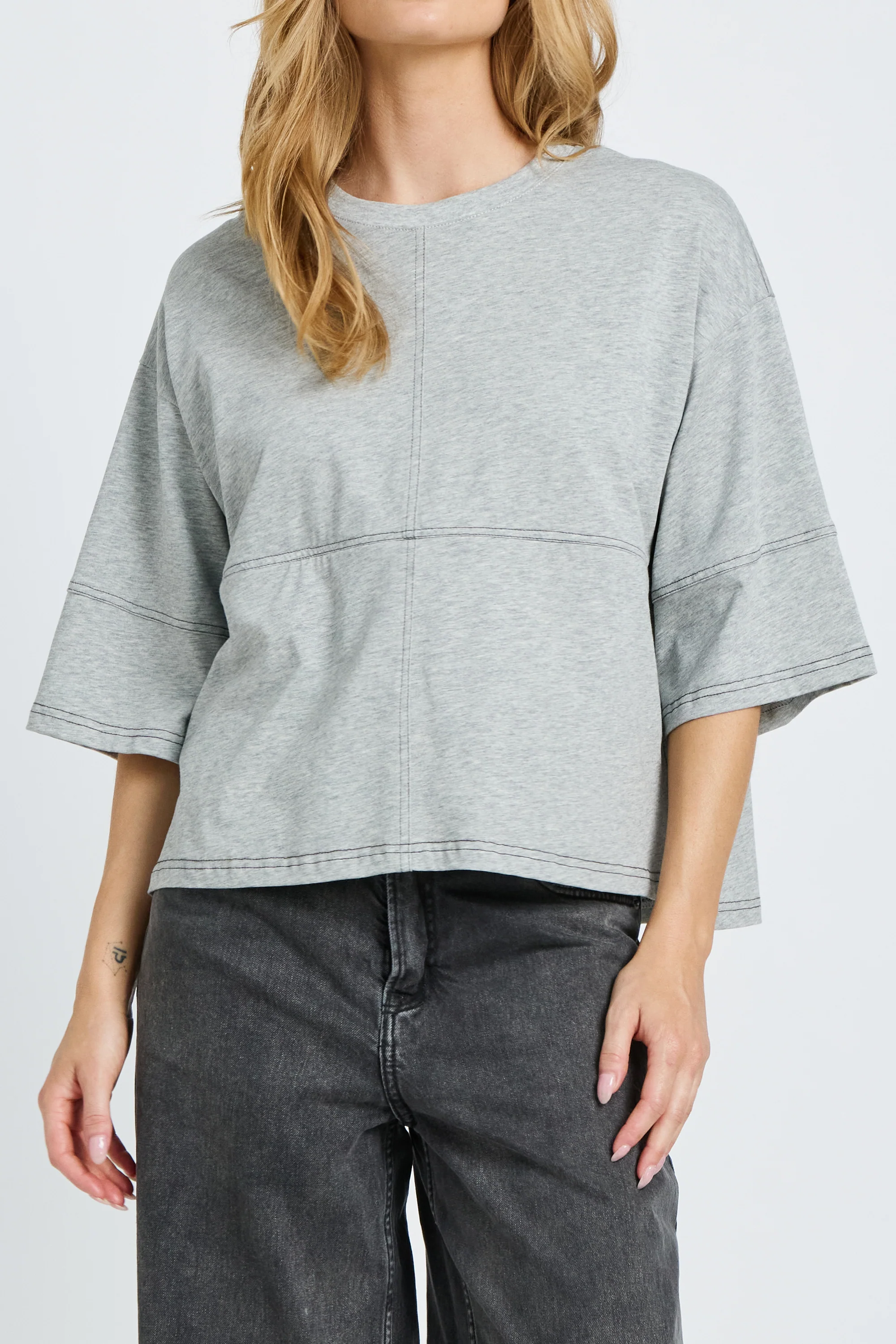 Holland Slouch Panel Tee - Grey Marle - Image 4