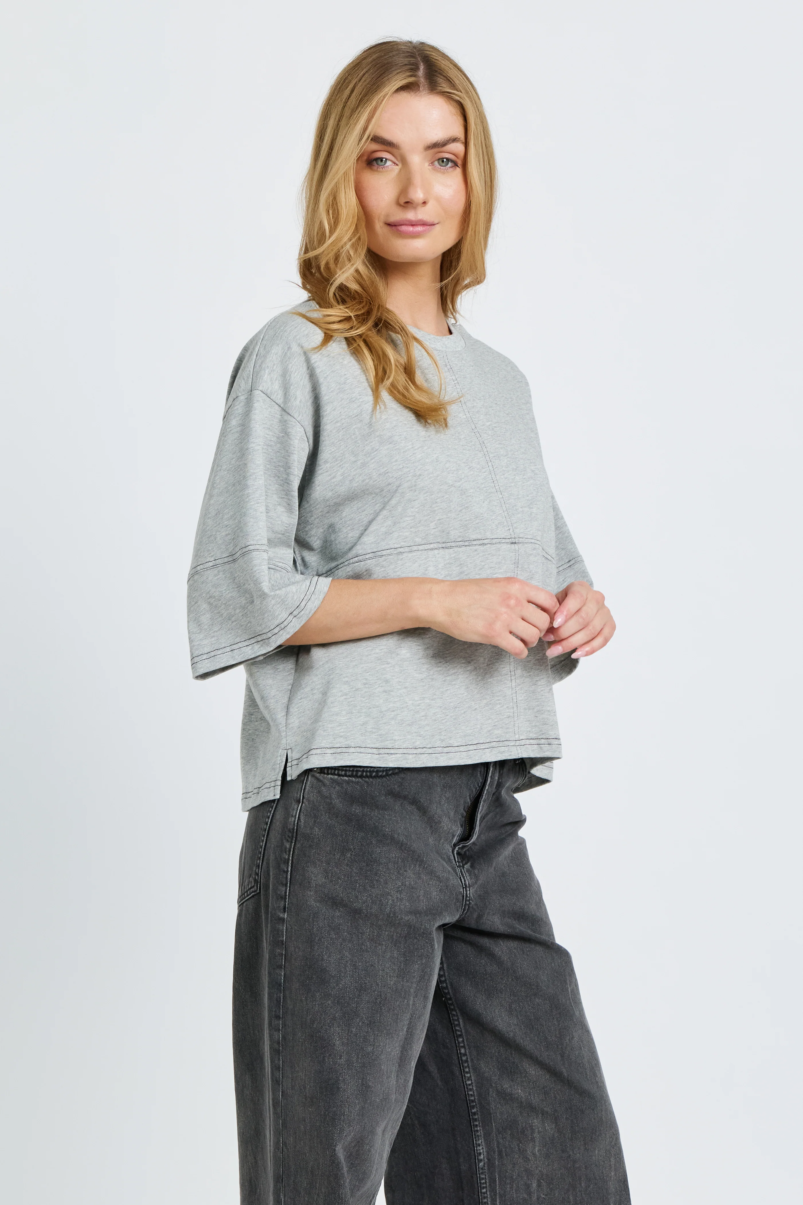 Holland Slouch Panel Tee - Grey Marle - Image 6