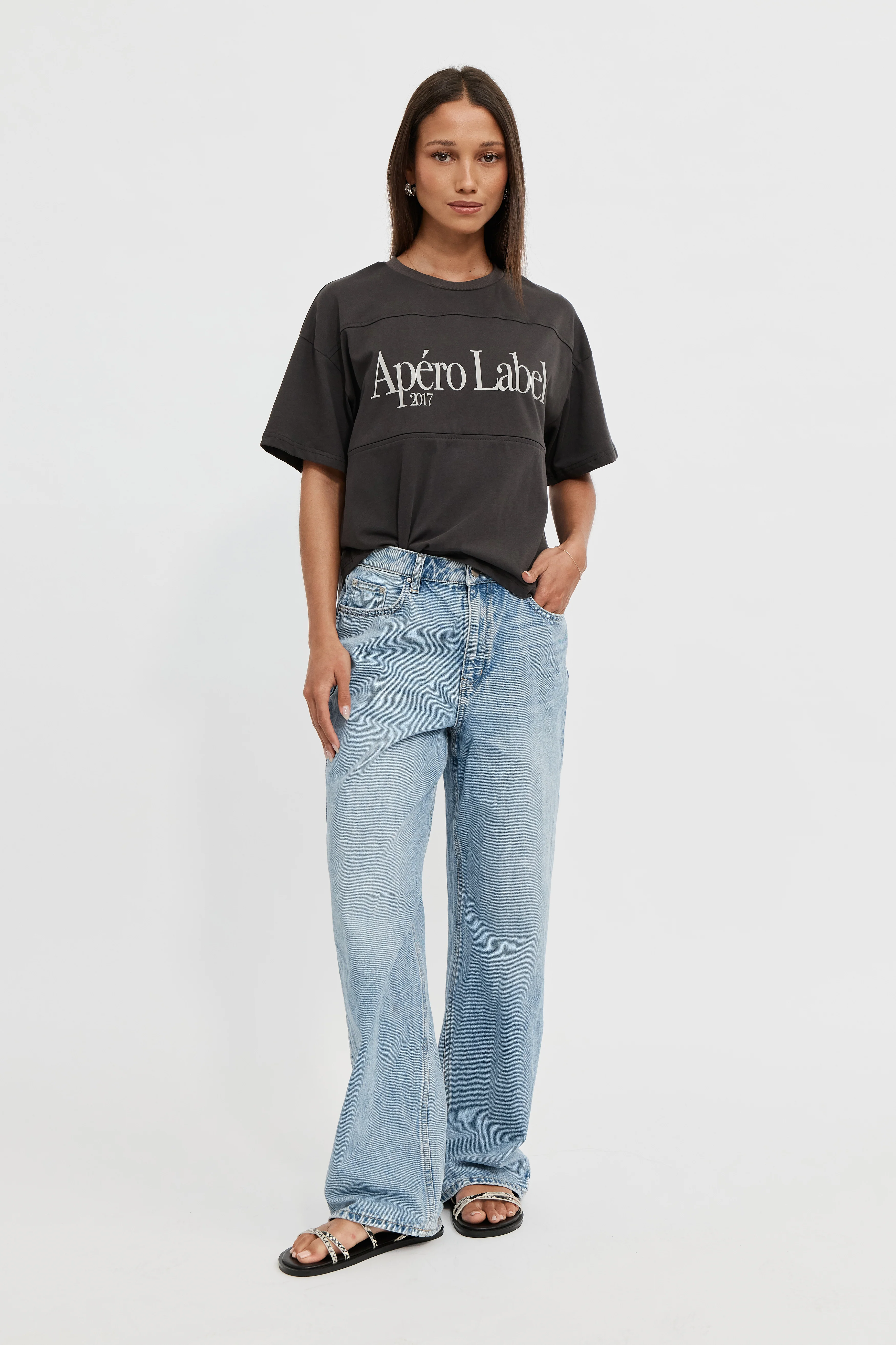 Icon Printed Drop-Shoulder Tee - Charcoal