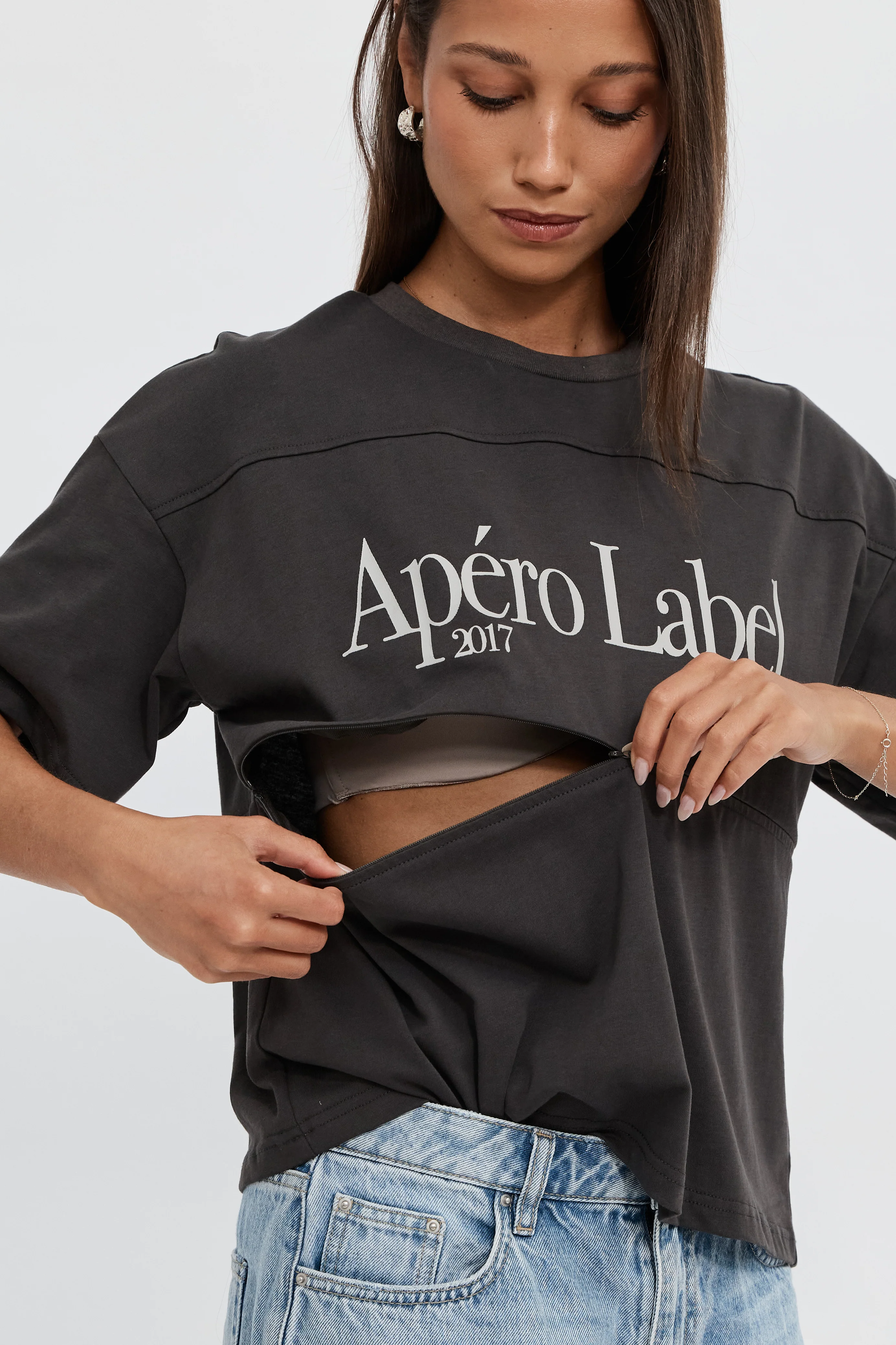 Icon Printed Drop-Shoulder Tee - Charcoal - Image 2