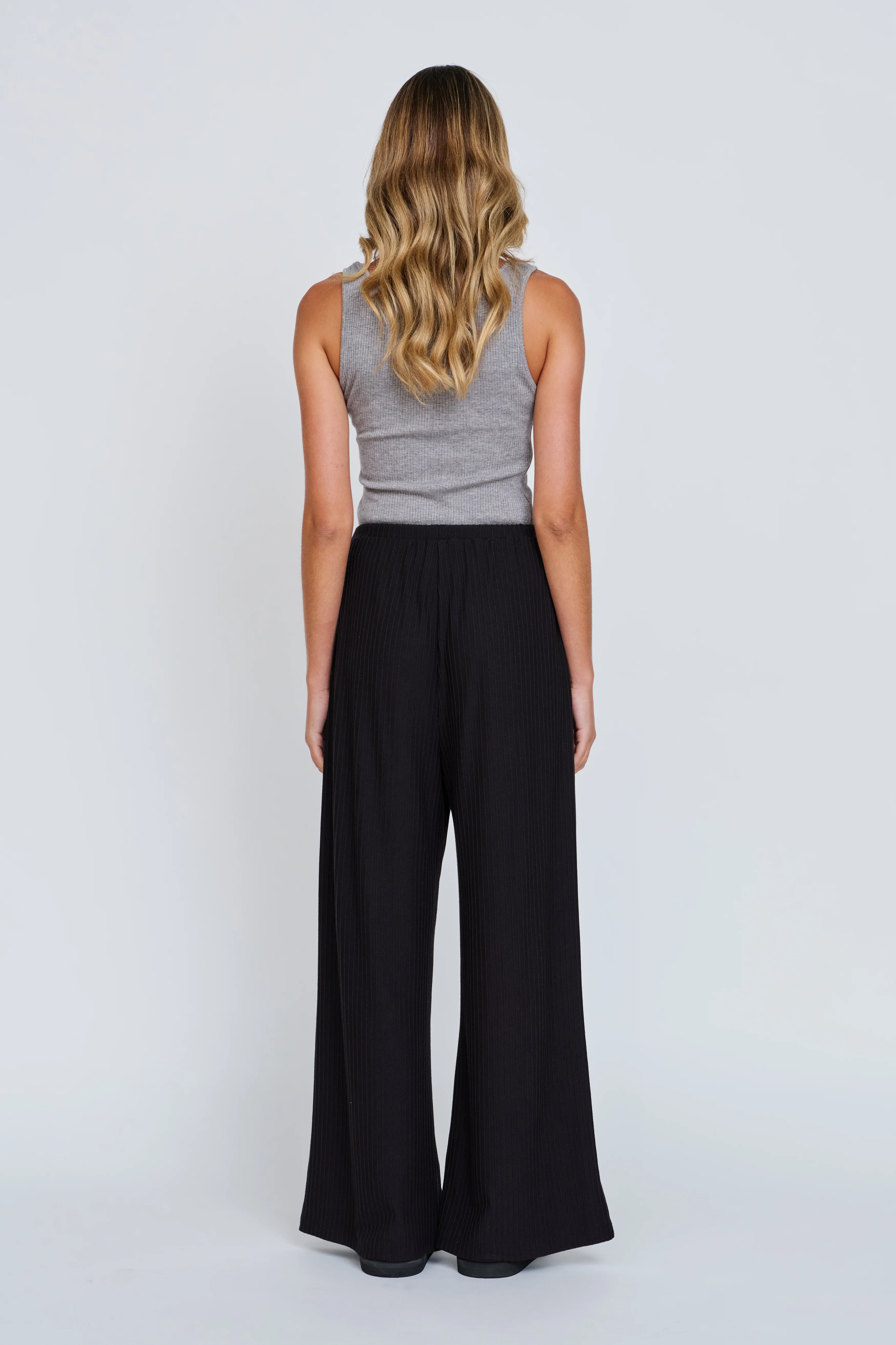 Ivy Ribbed Wide Leg Pant - Black - Image 7