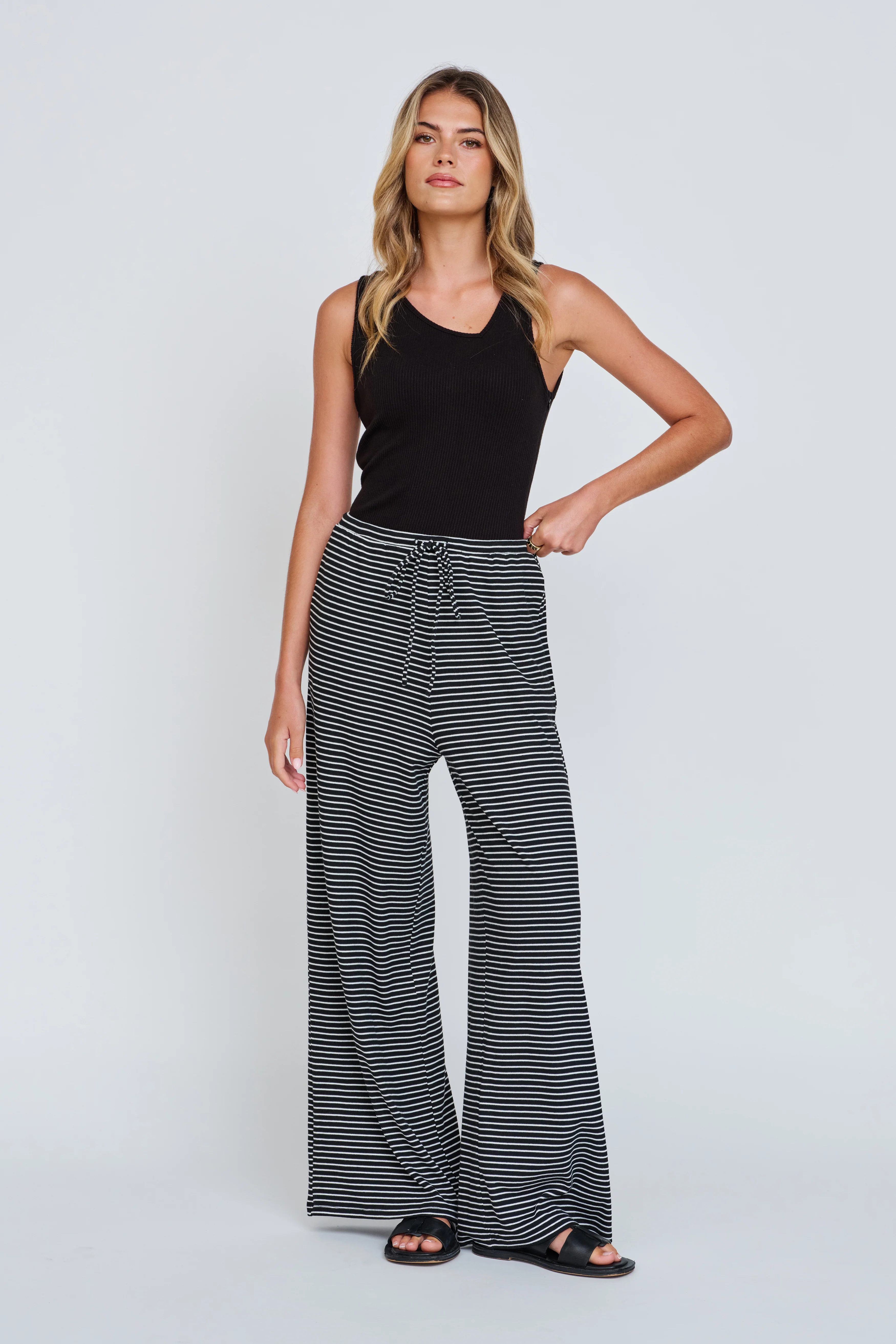 Ivy Stripe Wide Leg Pant - Black / White - Image 3