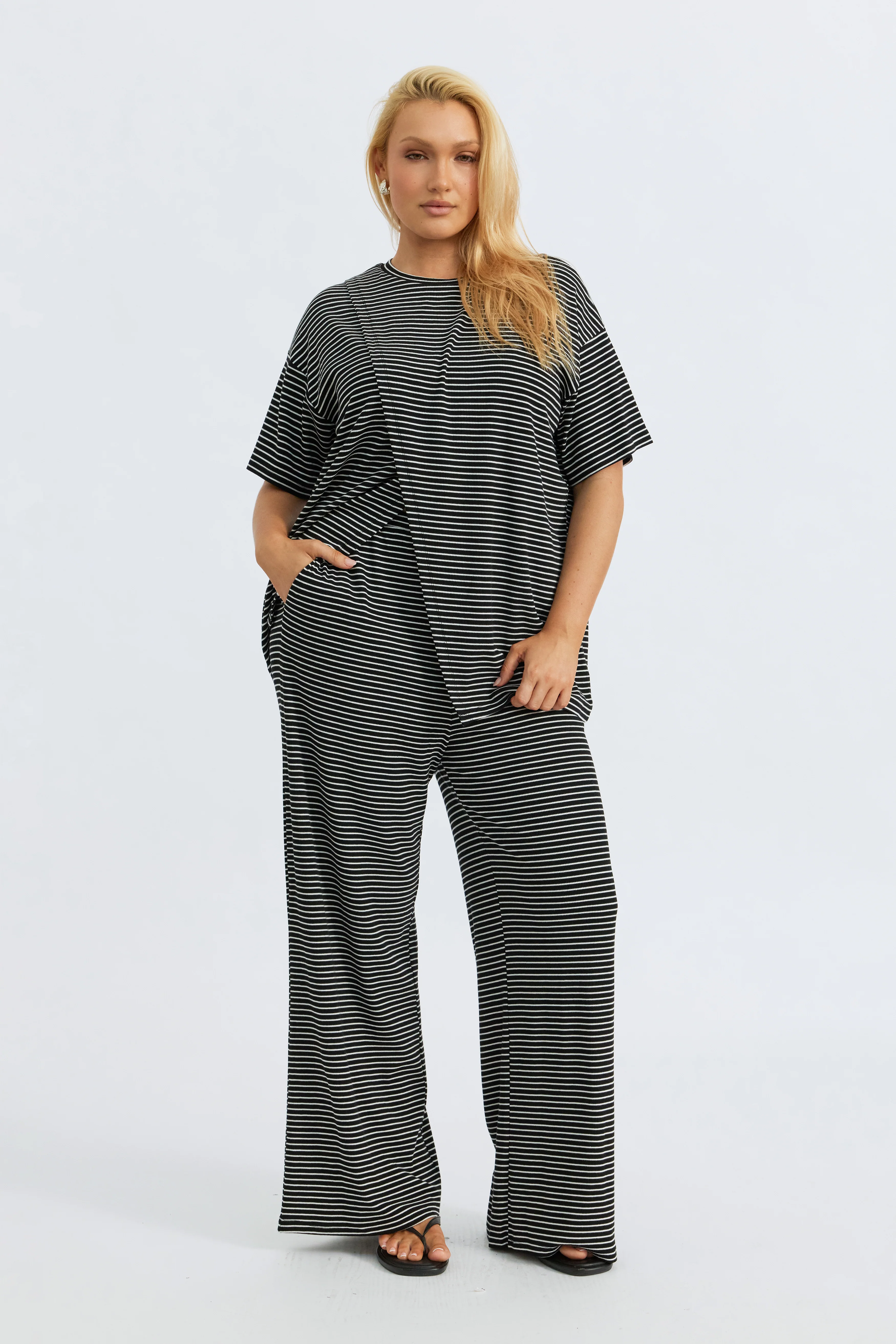 Ivy Stripe Wide Leg Pant - Black / White - Image 4