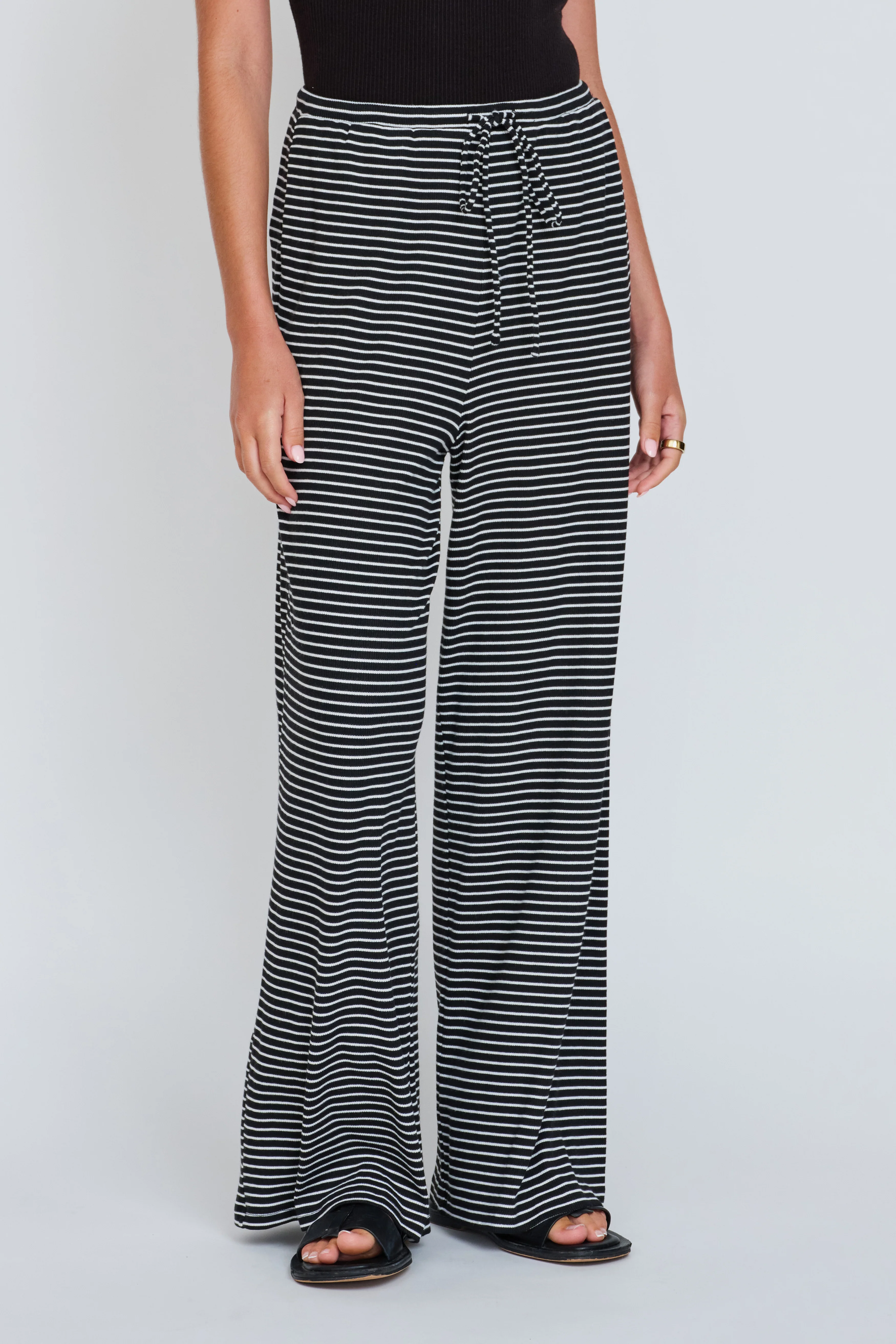 Ivy Stripe Wide Leg Pant - Black / White - Image 6