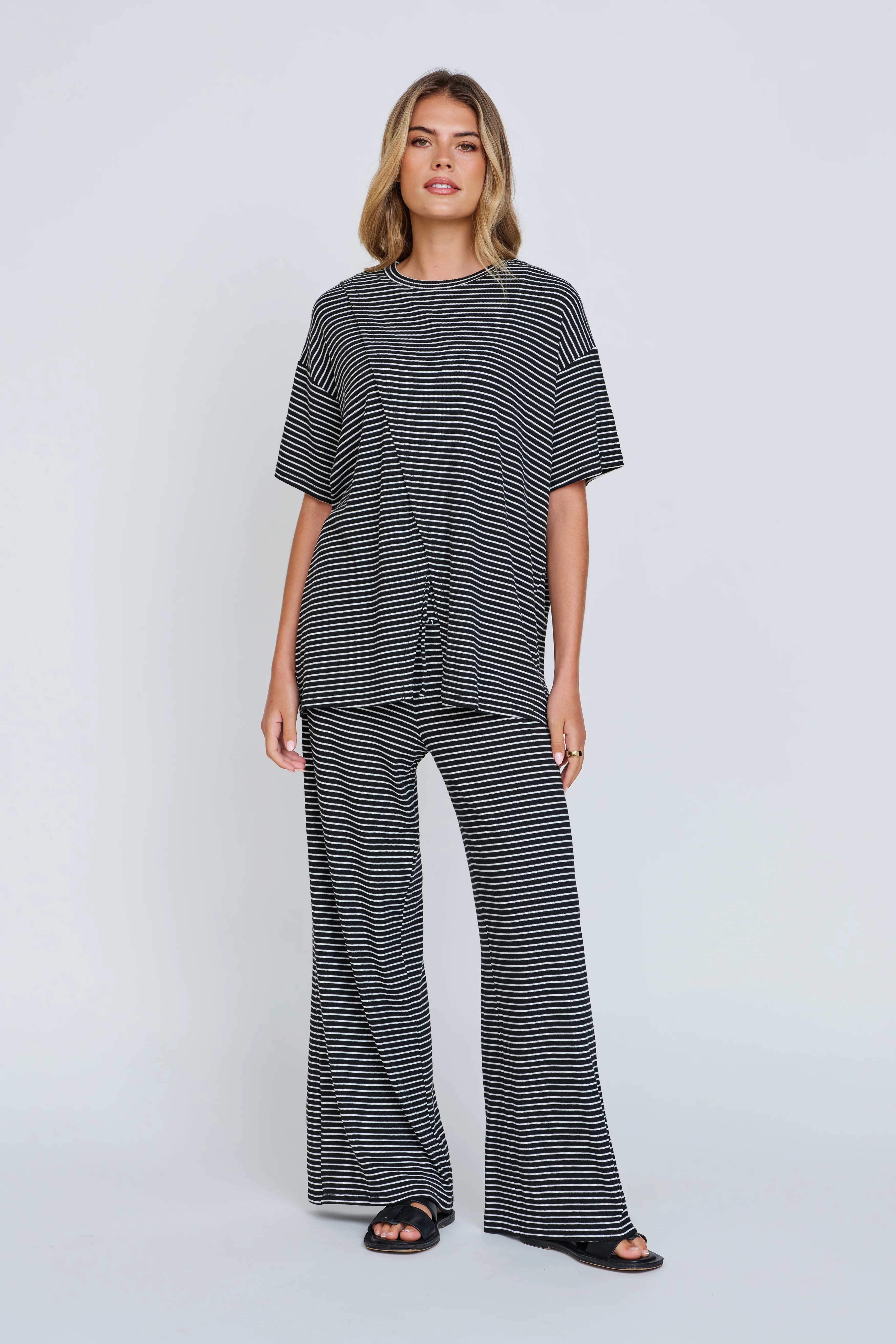 Ivy Stripe Wide Leg Pant - Black / White - Image 7