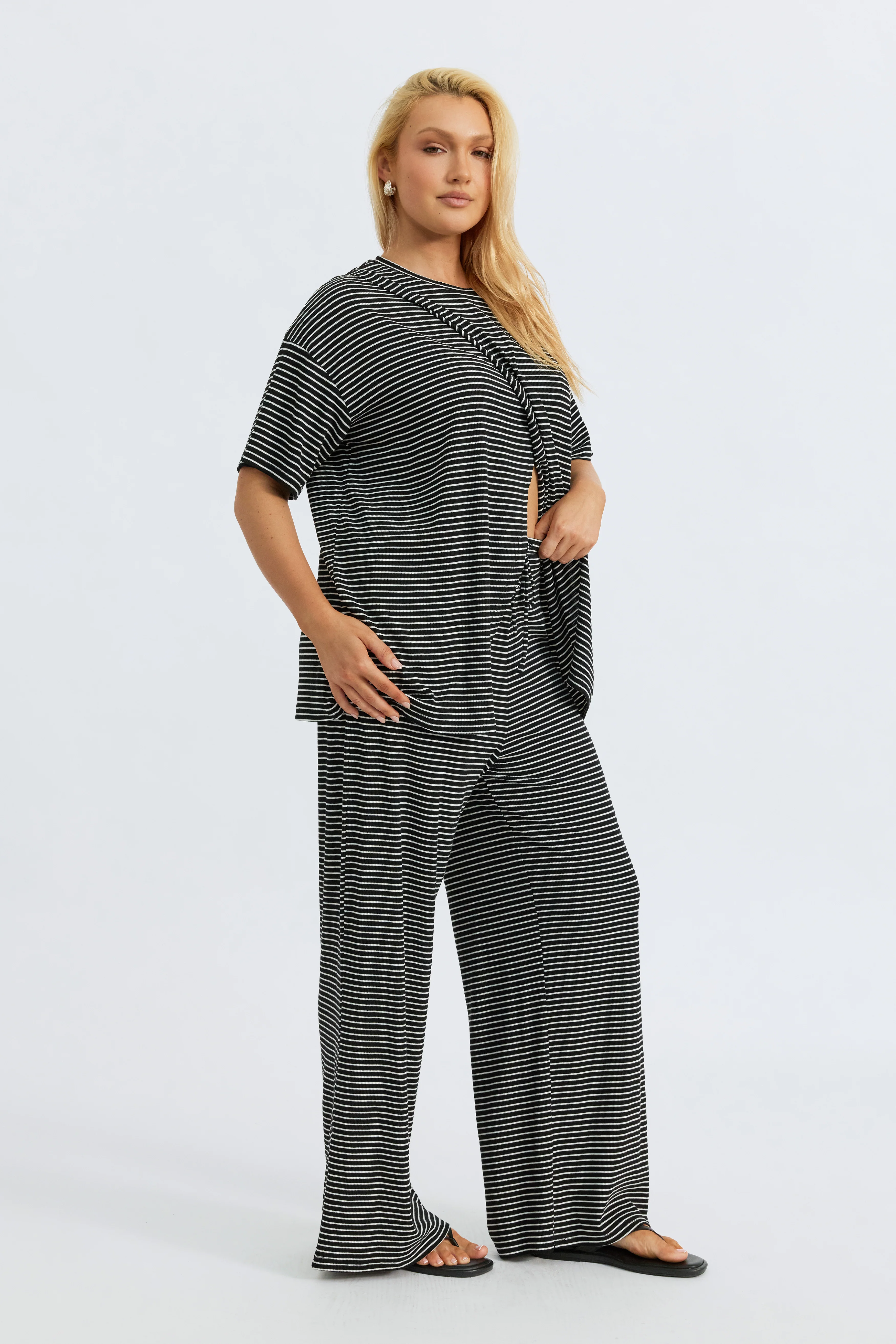 Ivy Stripe Wide Leg Pant - Black / White - Image 9
