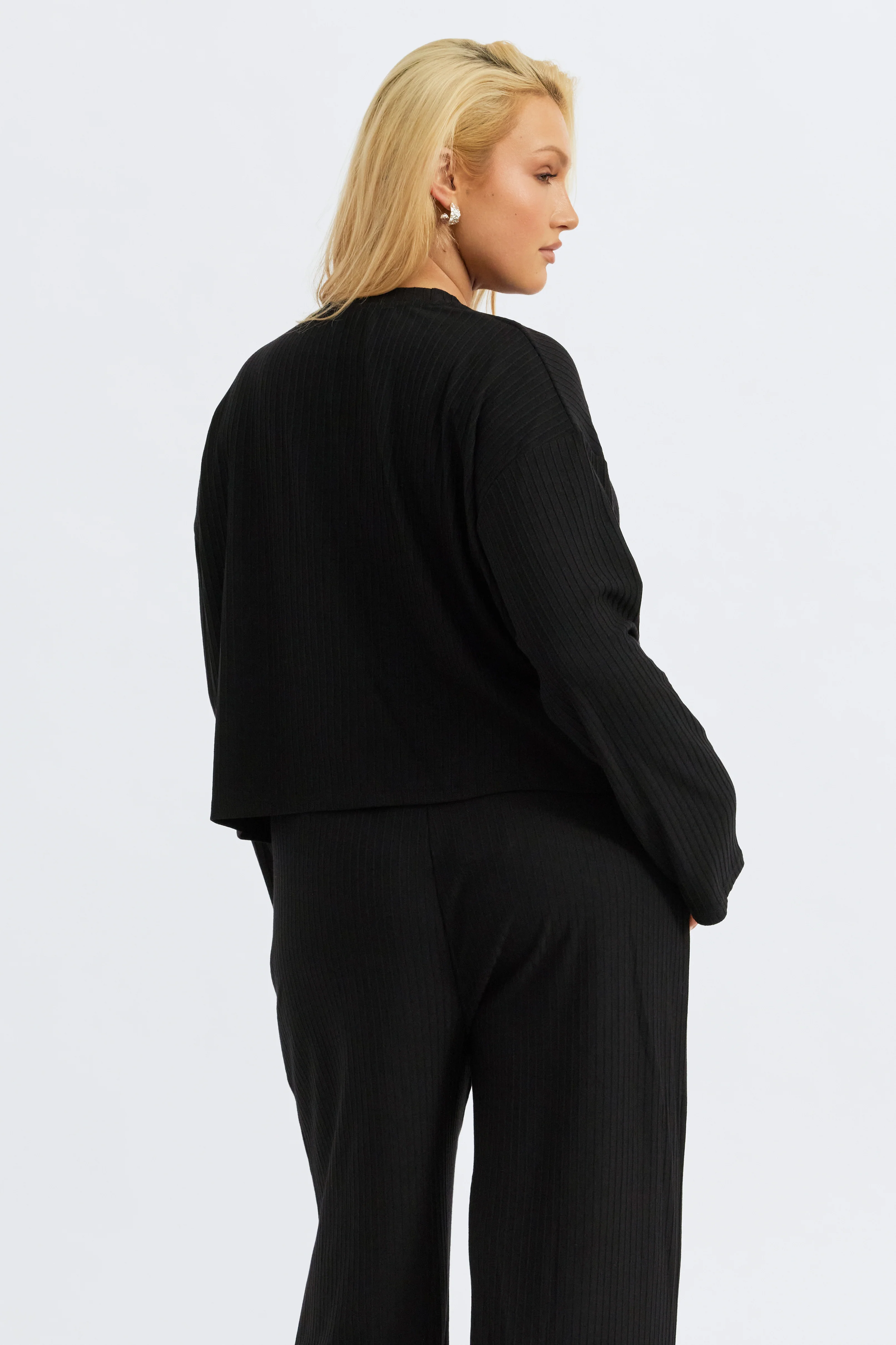 Ivy Ribbed Long Sleeve Top - Black - Image 9