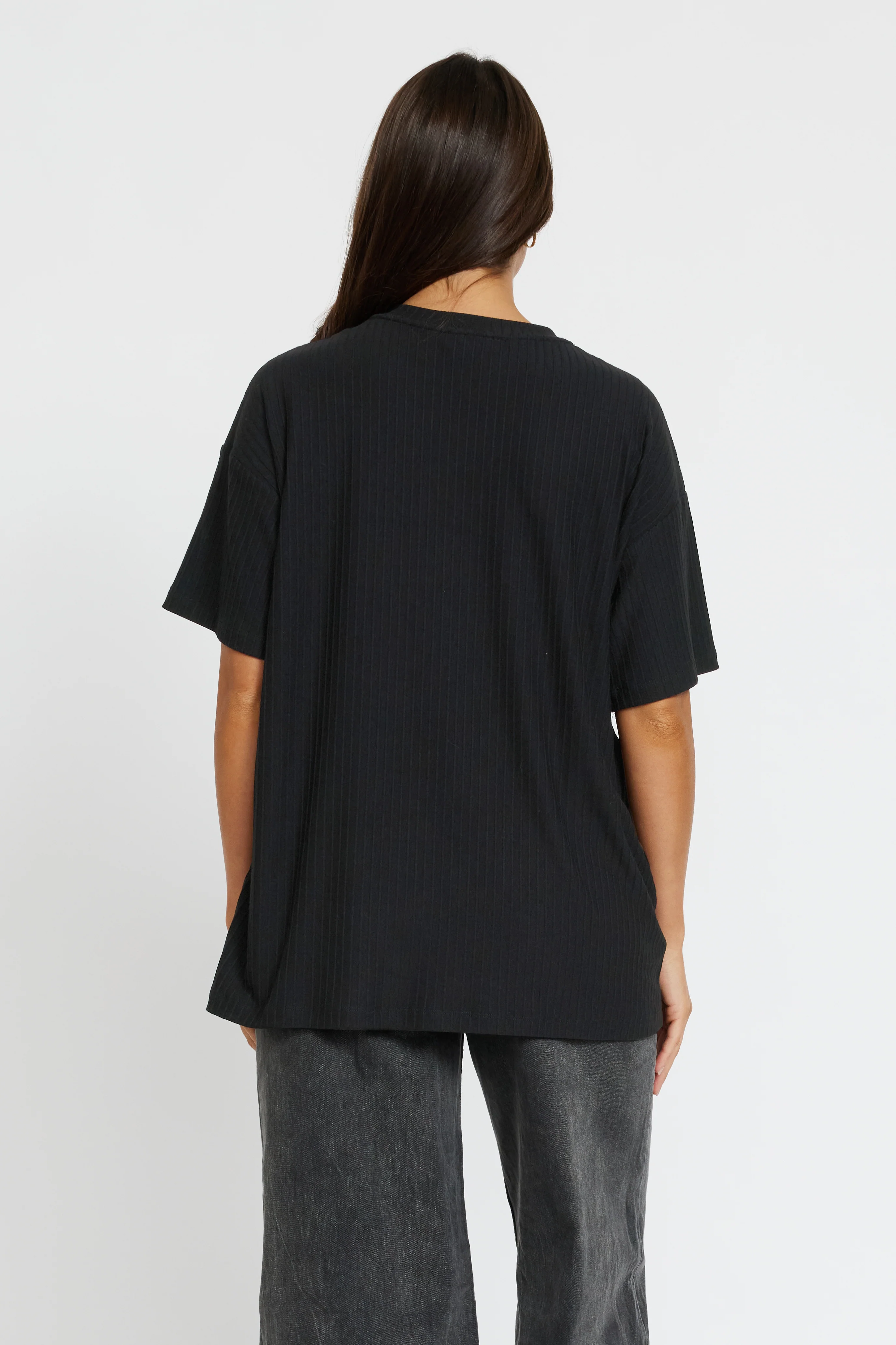 Ivy Ribbed Longline Wrap Tee - Black - Image 12