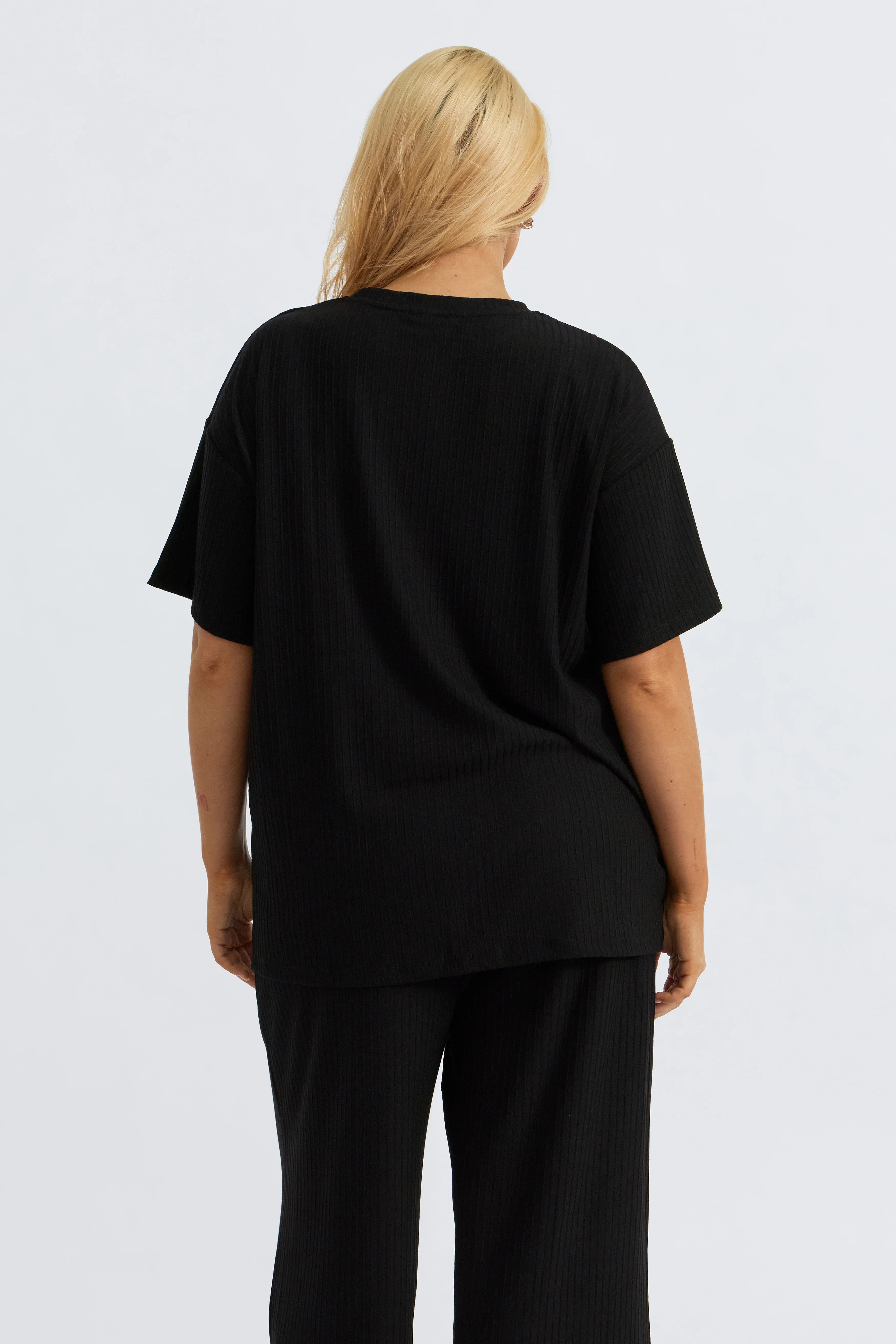 Ivy Ribbed Longline Wrap Tee - Black - Image 13