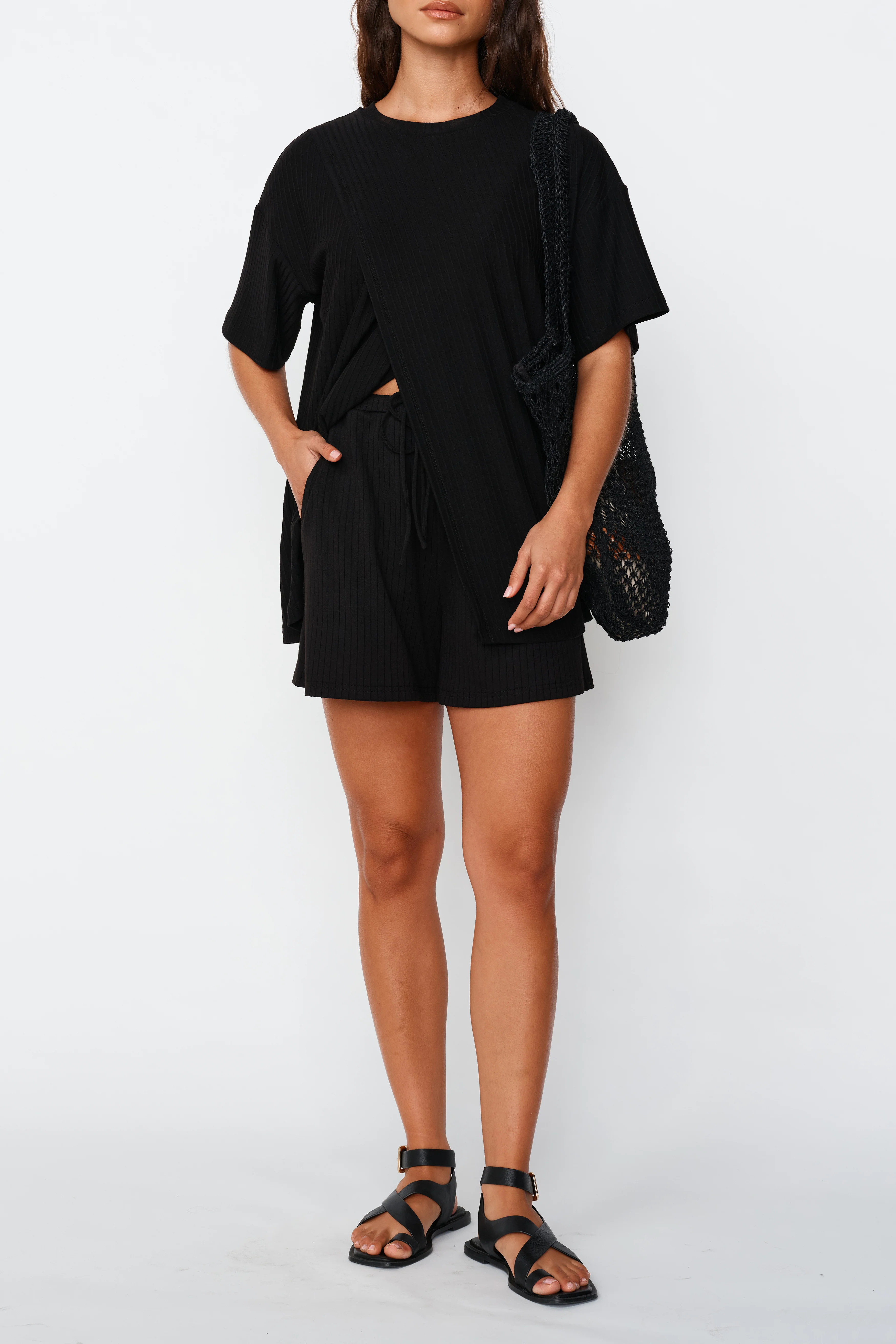 Ivy Ribbed Lounge Short - Black - Image 9