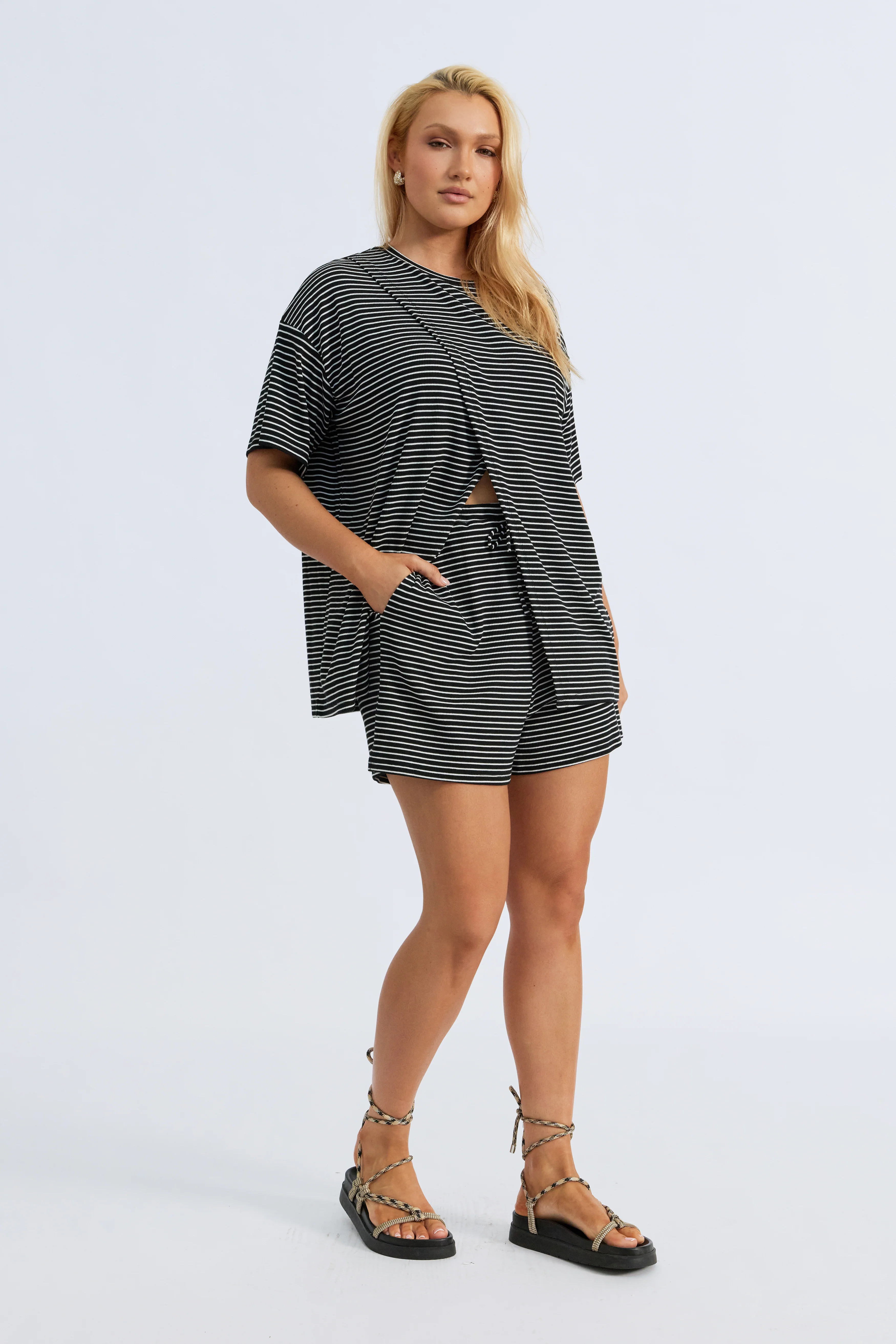 Ivy Stripe Lounge Short - Black / White - Image 6