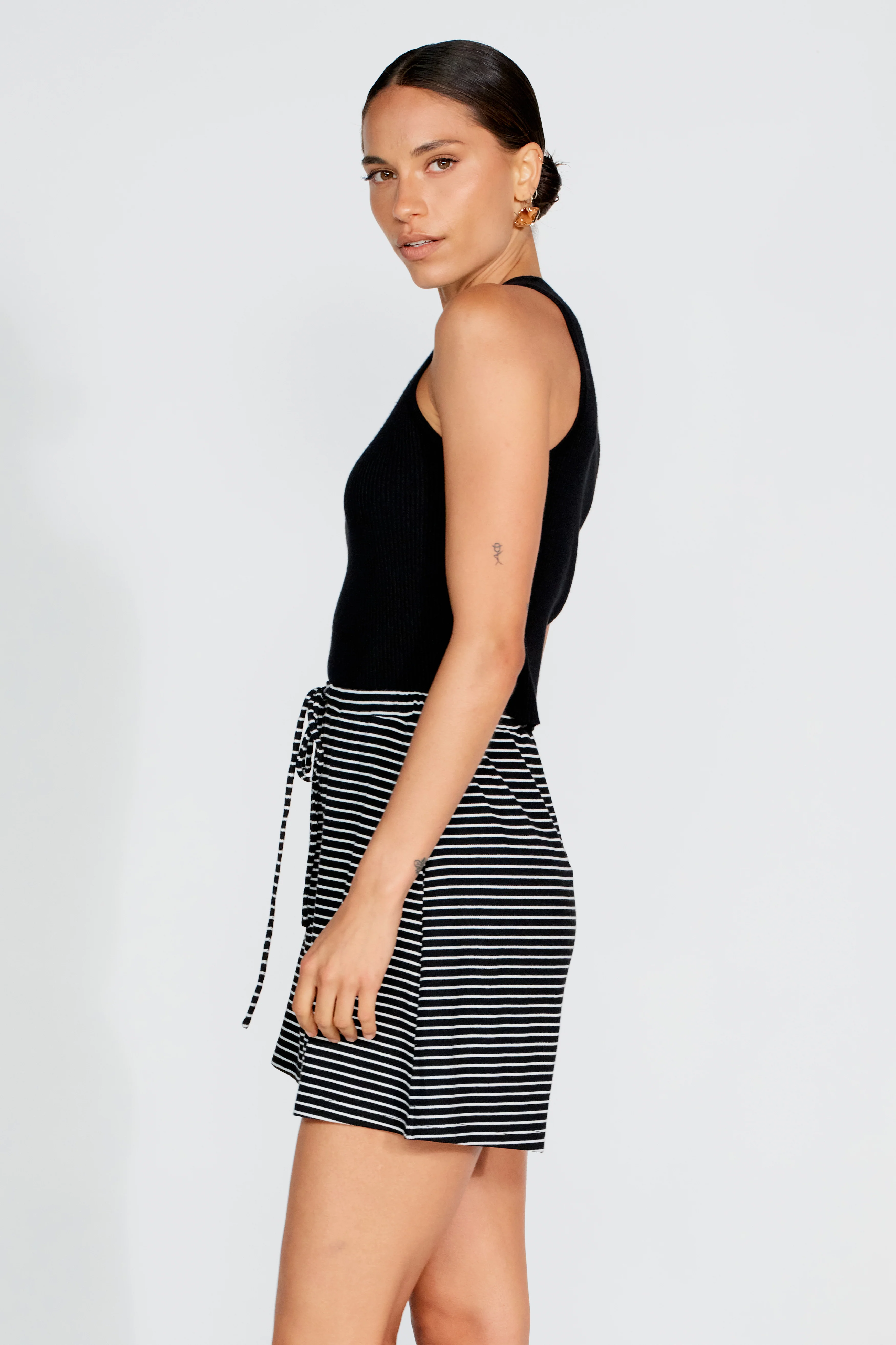 Ivy Stripe Lounge Short - Black / White - Image 7
