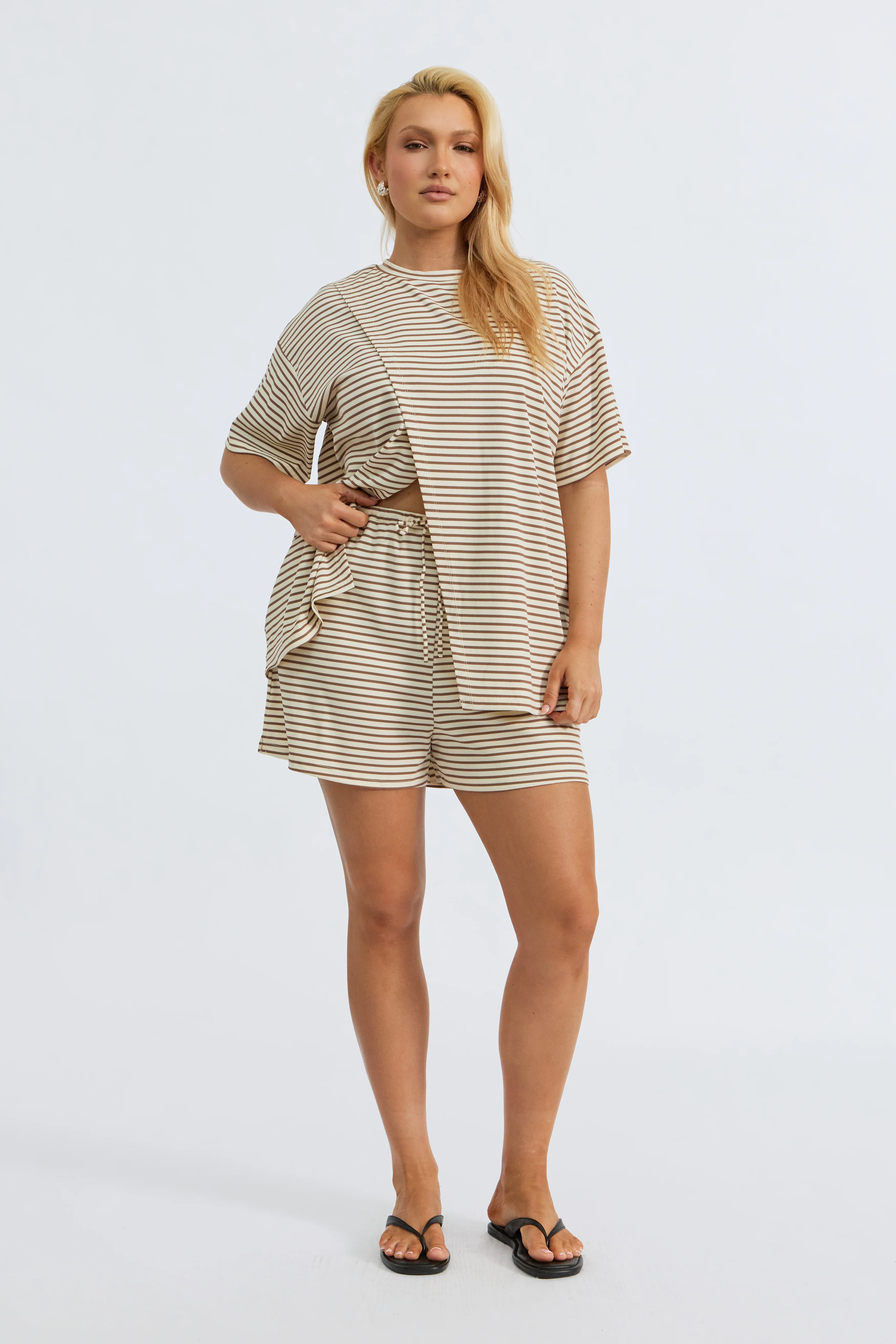 Ivy Stripe Lounge Short - Cream / Tan - Image 3