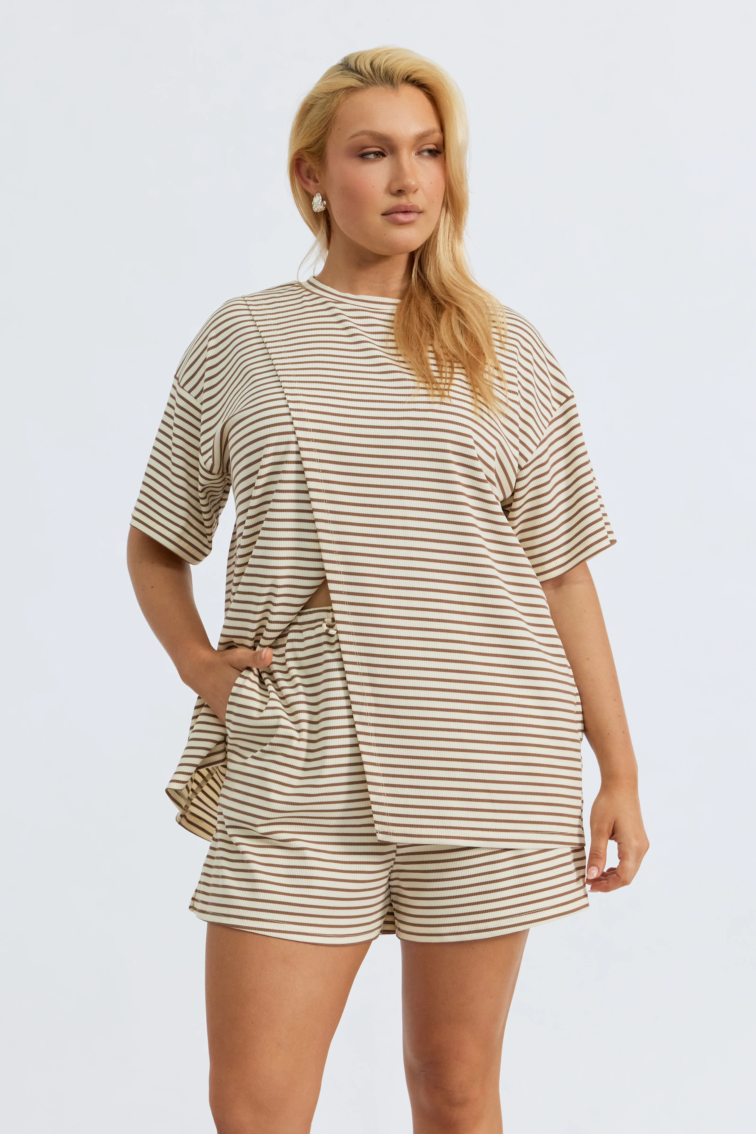 Ivy Stripe Lounge Short - Cream / Tan - Image 5