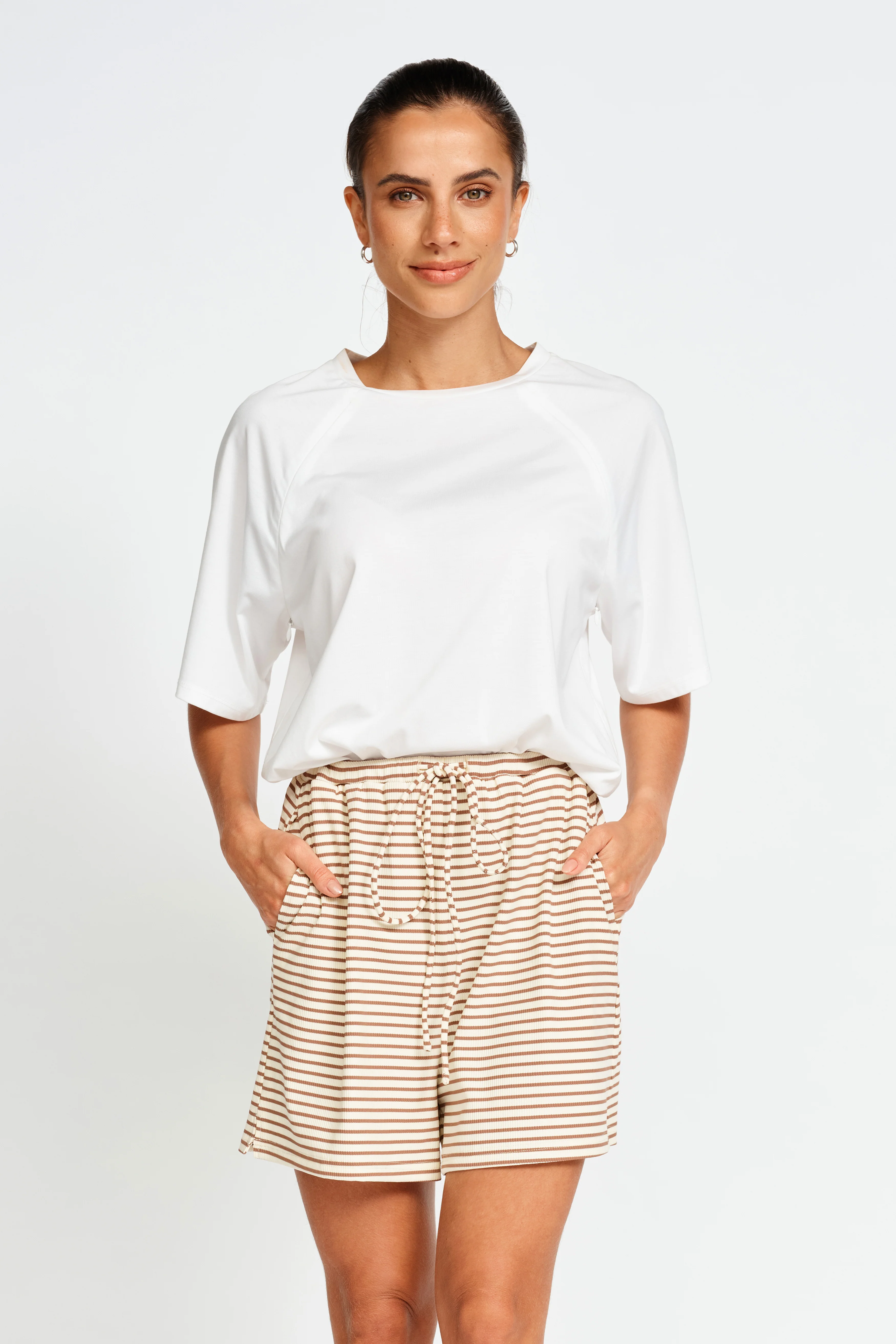 Ivy Stripe Lounge Short - Cream / Tan - Image 6