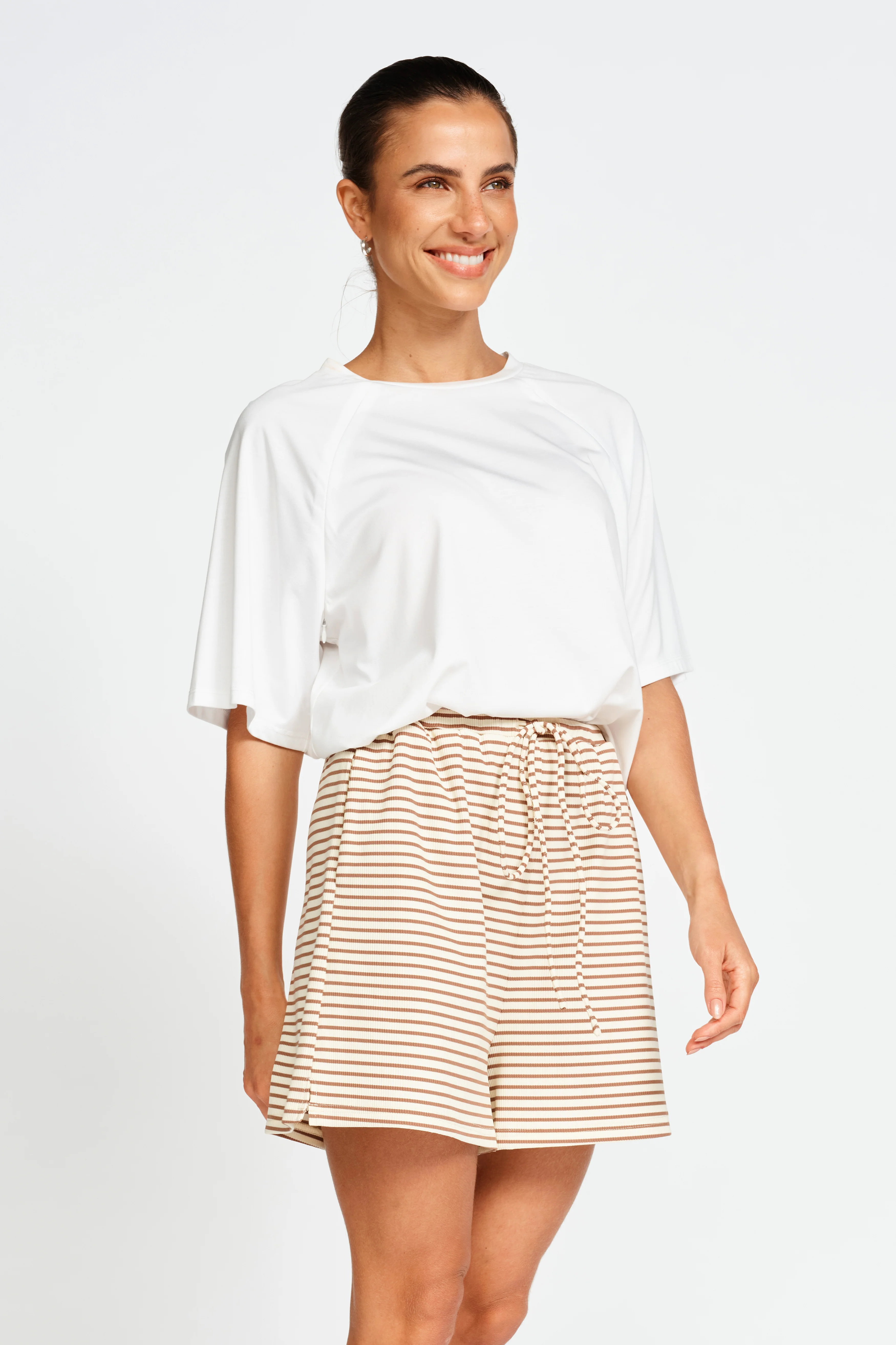 Ivy Stripe Lounge Short - Cream / Tan - Image 8