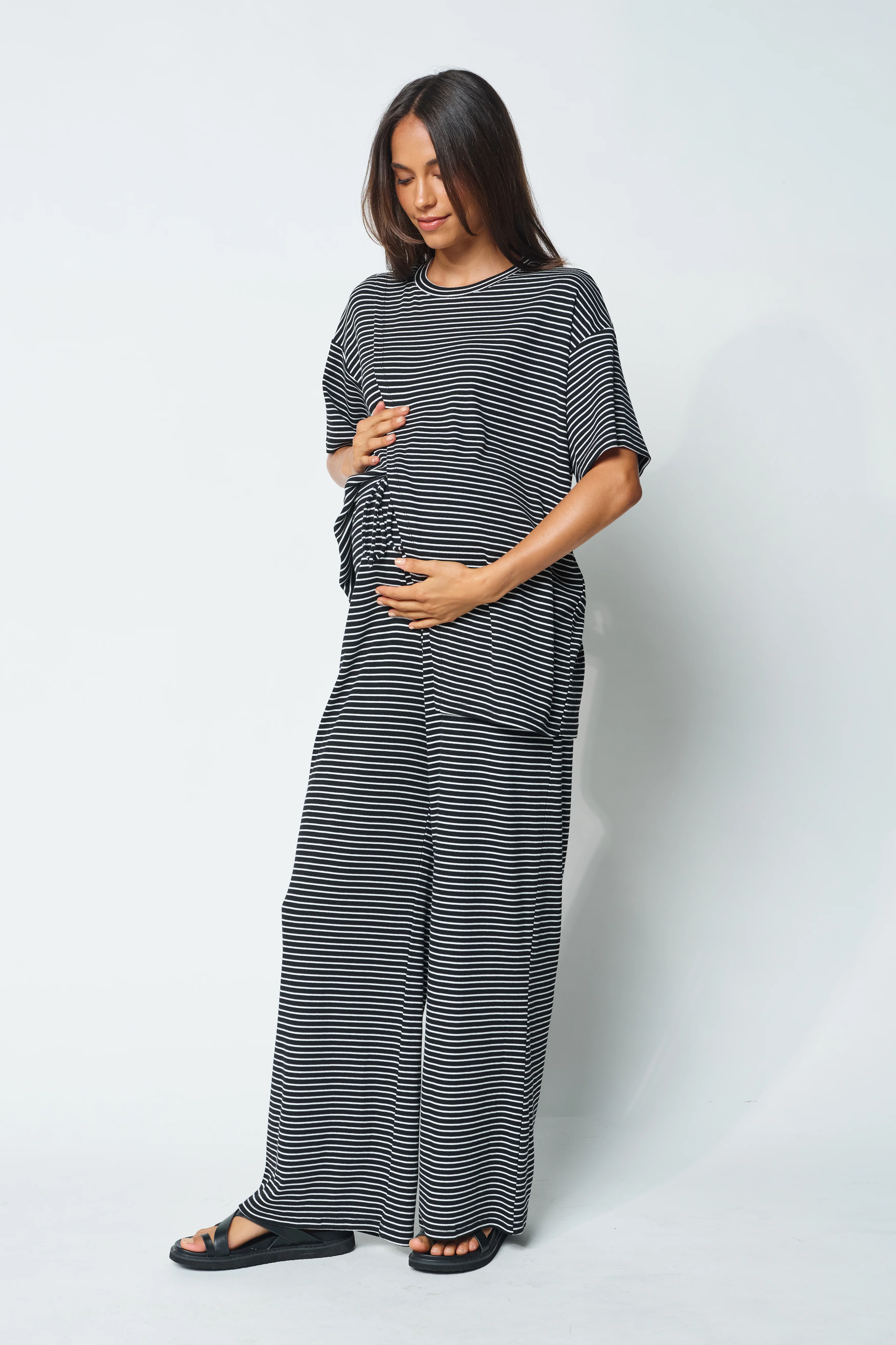 Ivy Stripe Longline Wrap Tee - Black / White - Image 3