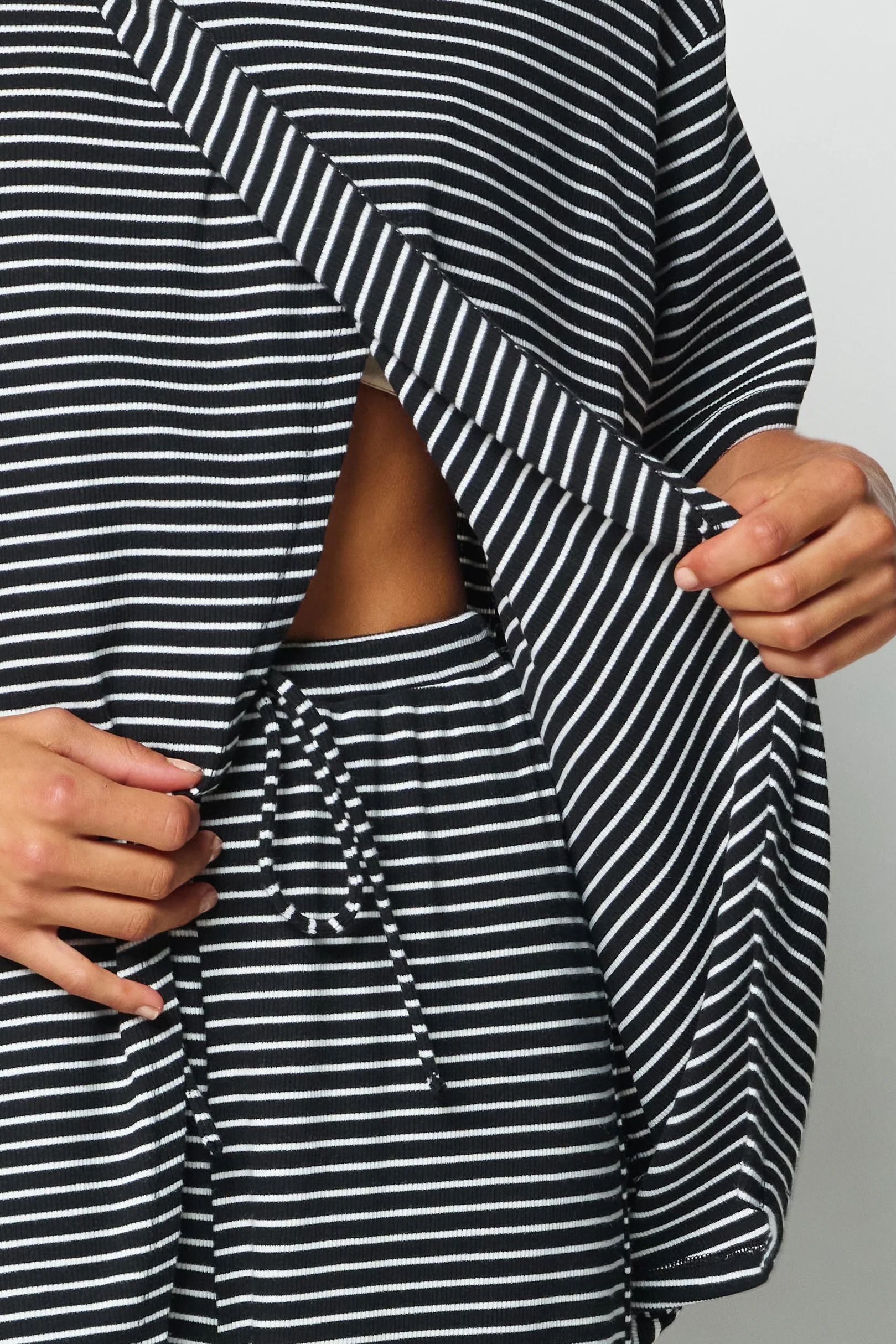 Ivy Stripe Longline Wrap Tee - Black / White - Image 5