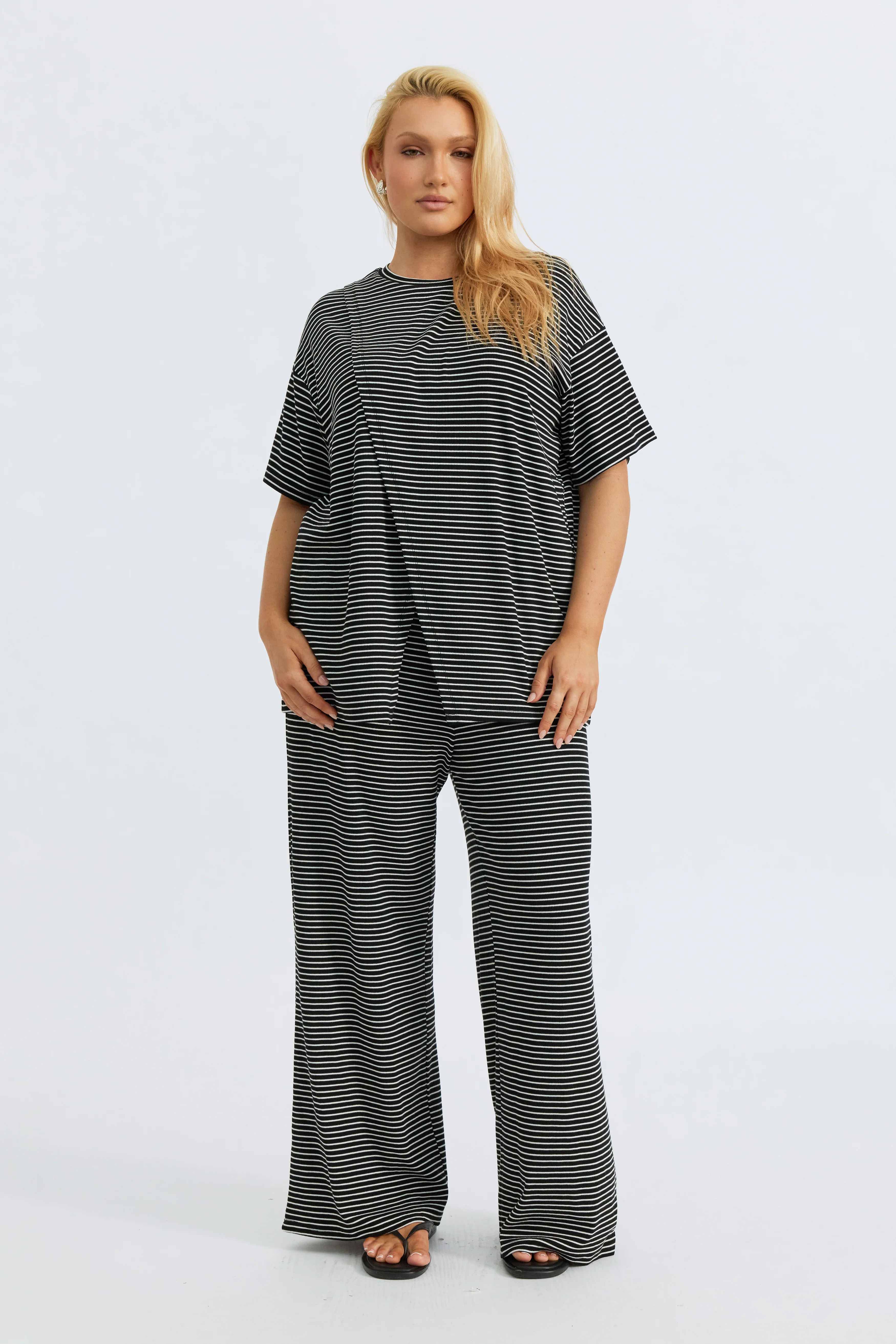 Ivy Stripe Longline Wrap Tee - Black / White - Image 6