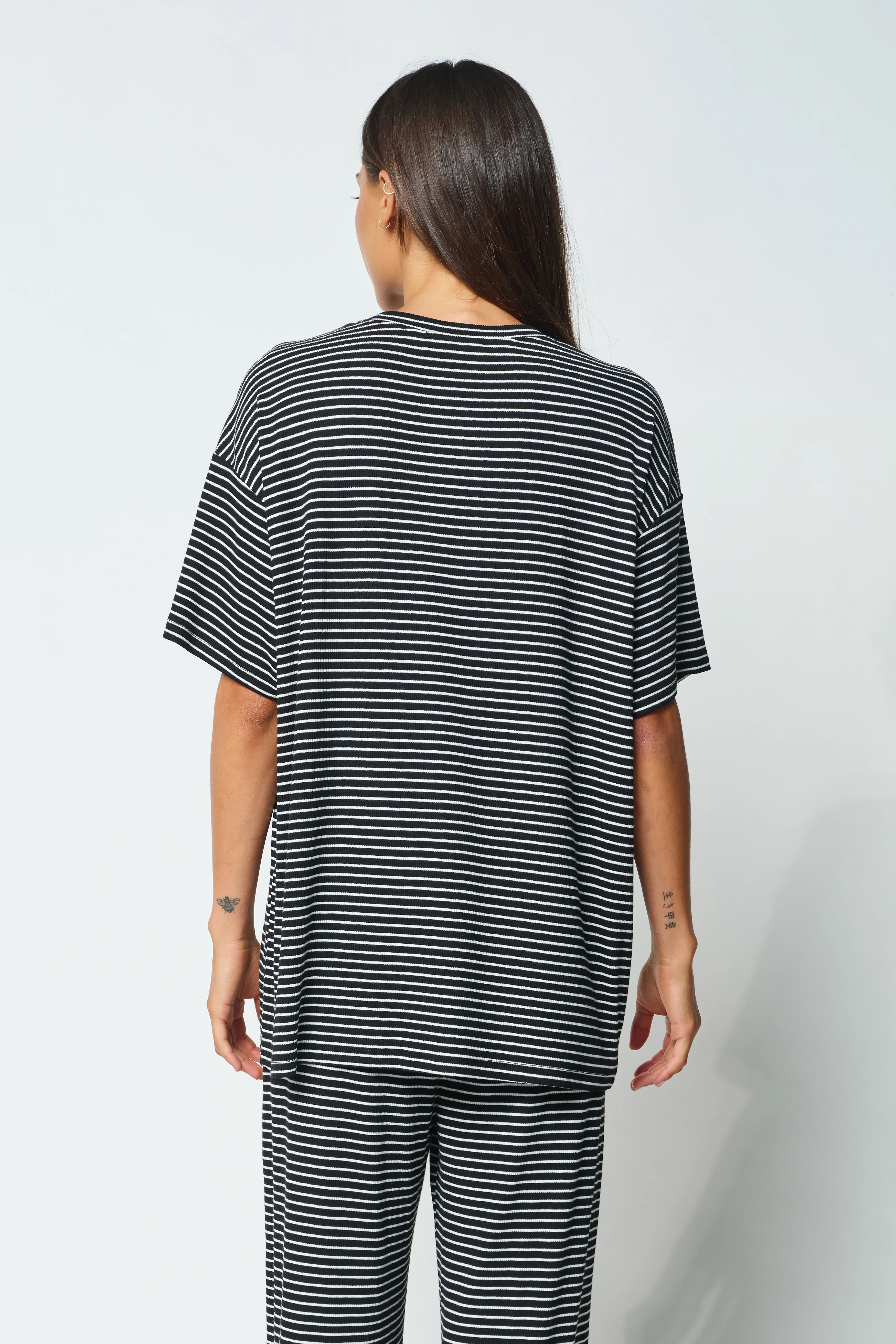Ivy Stripe Longline Wrap Tee - Black / White - Image 8