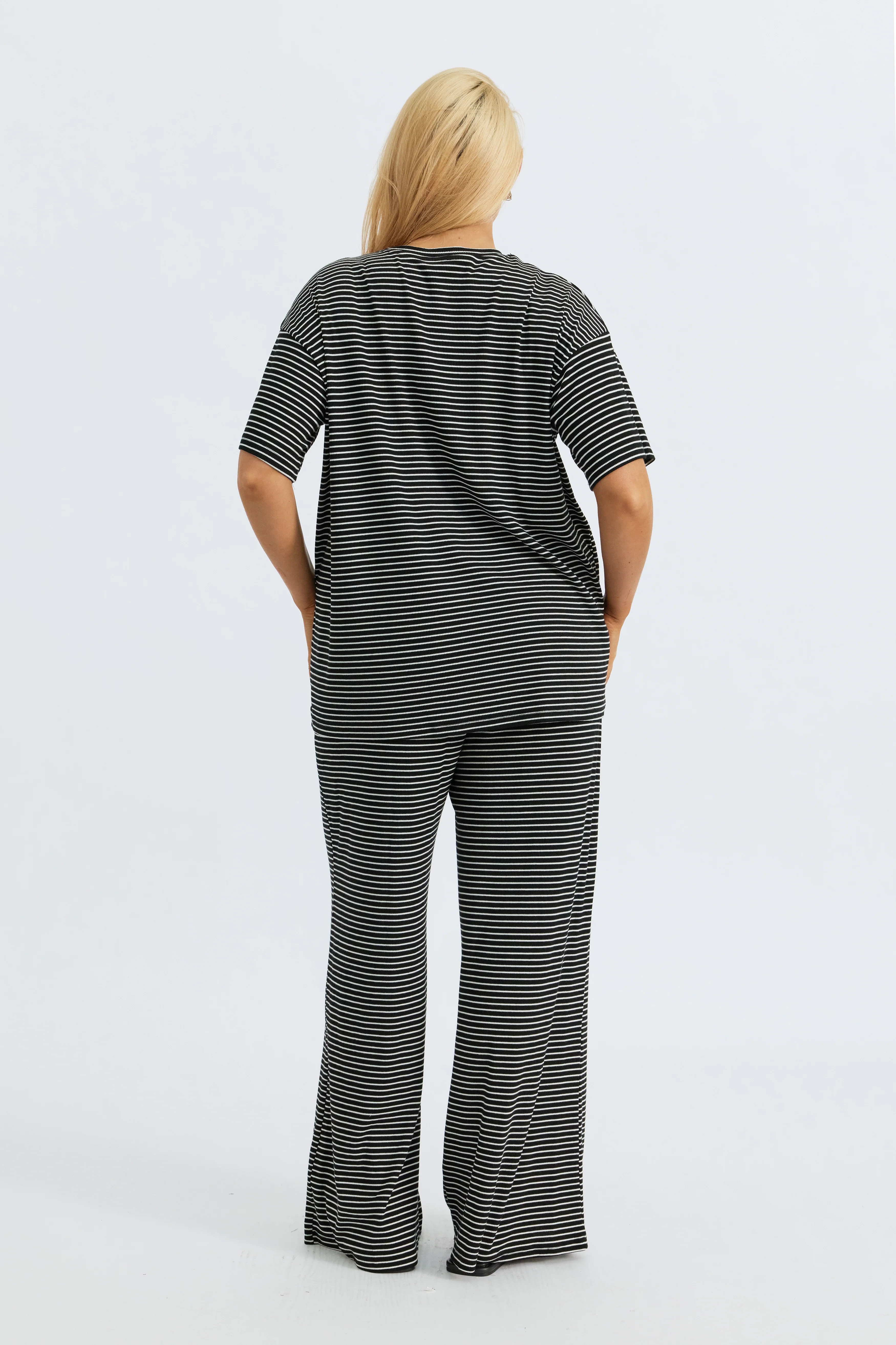 Ivy Stripe Longline Wrap Tee - Black / White - Image 9