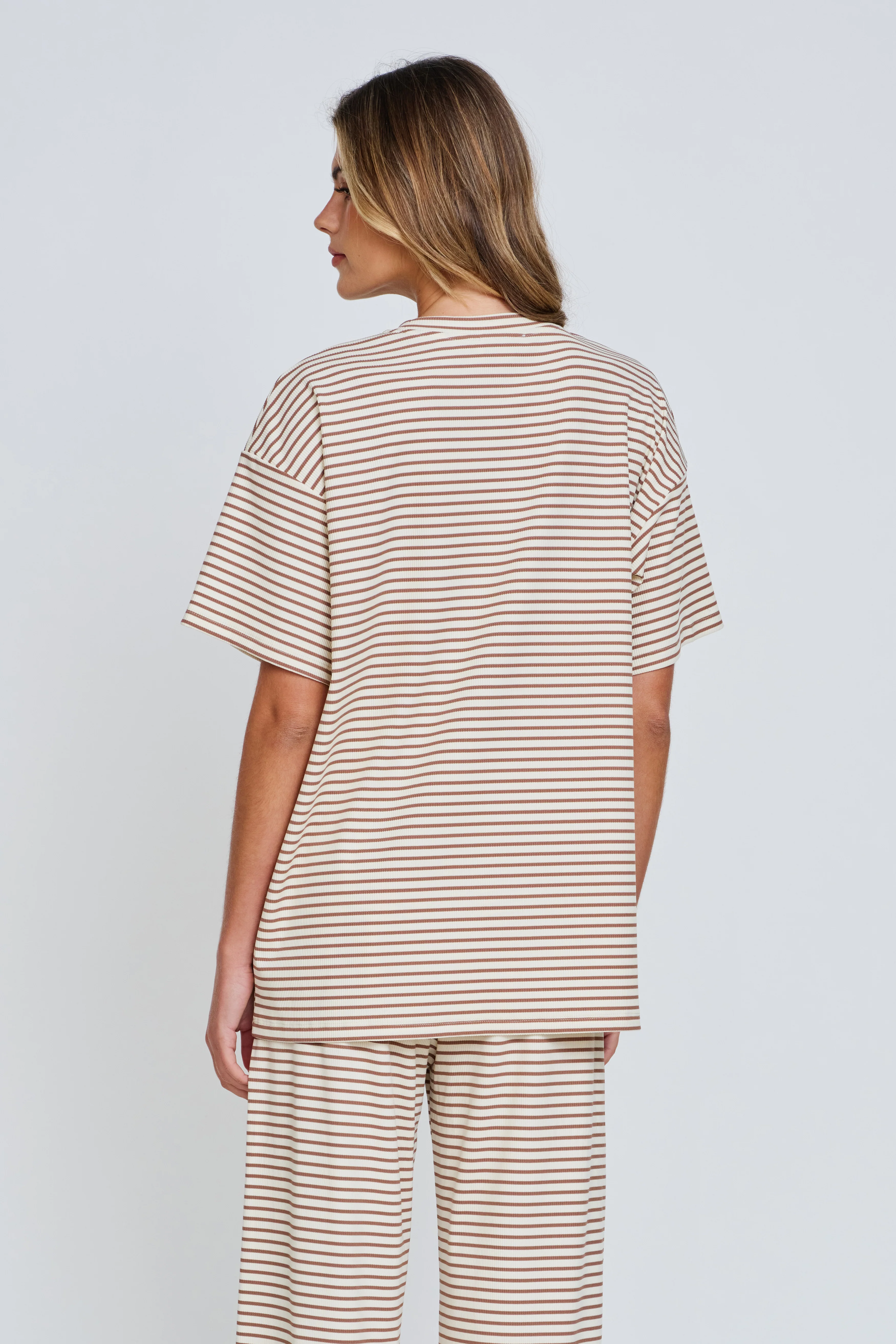 Ivy Stripe Longline Wrap Tee - Cream / Tan - Image 8