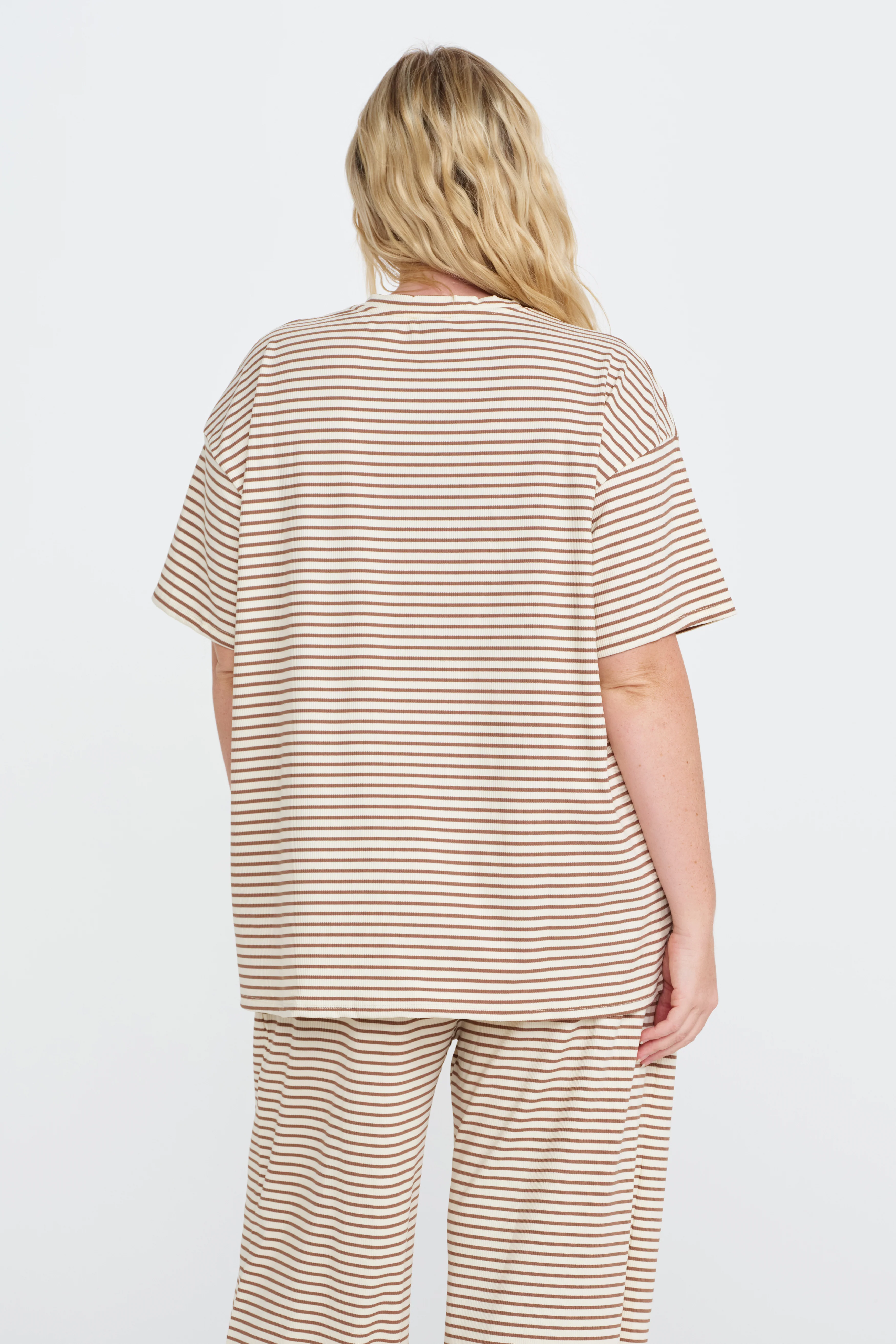 Ivy Stripe Longline Wrap Tee - Cream / Tan - Image 9