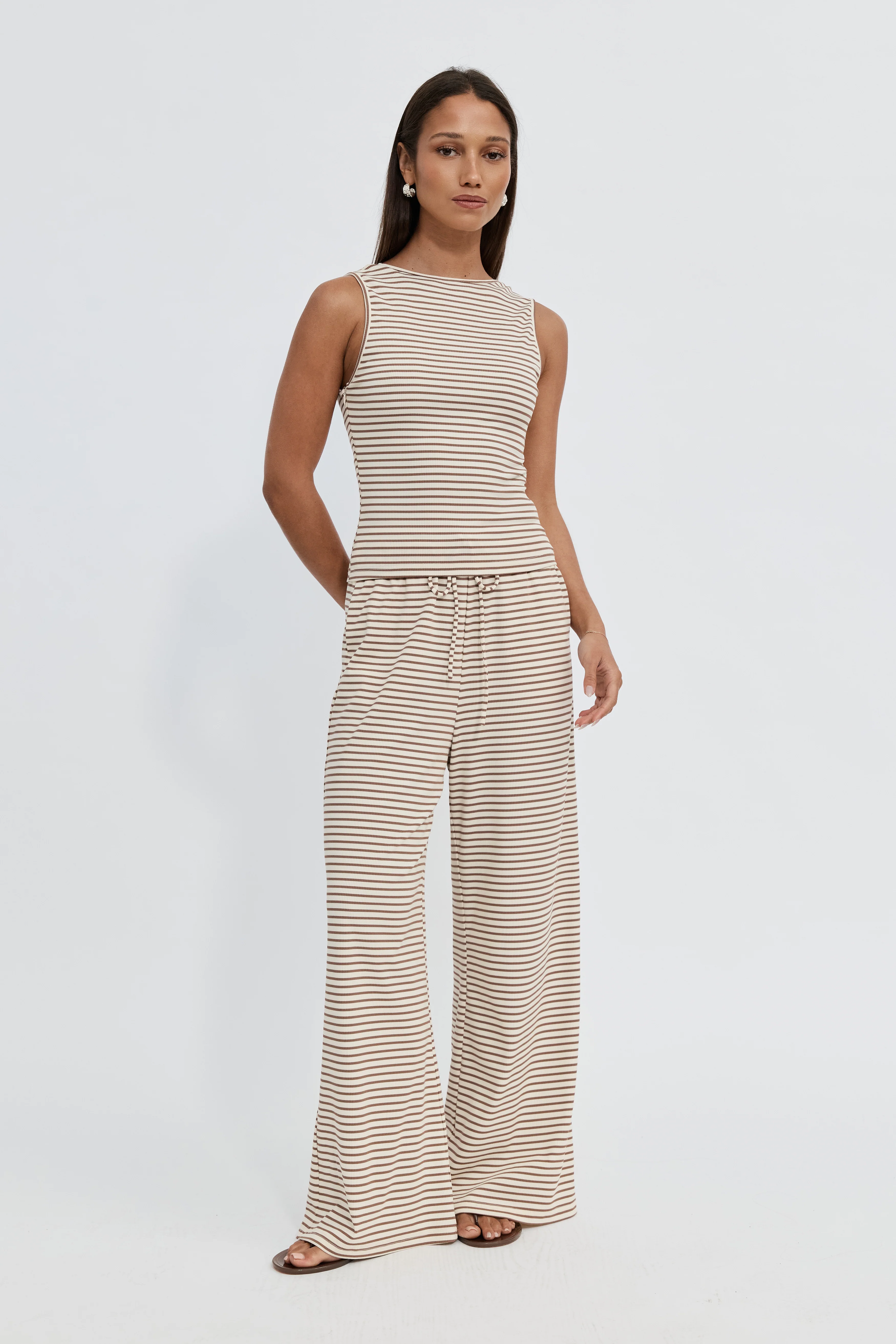 Ivy Reversible Stripe Scoop Neck Tank - Cream / Tan - Image 5