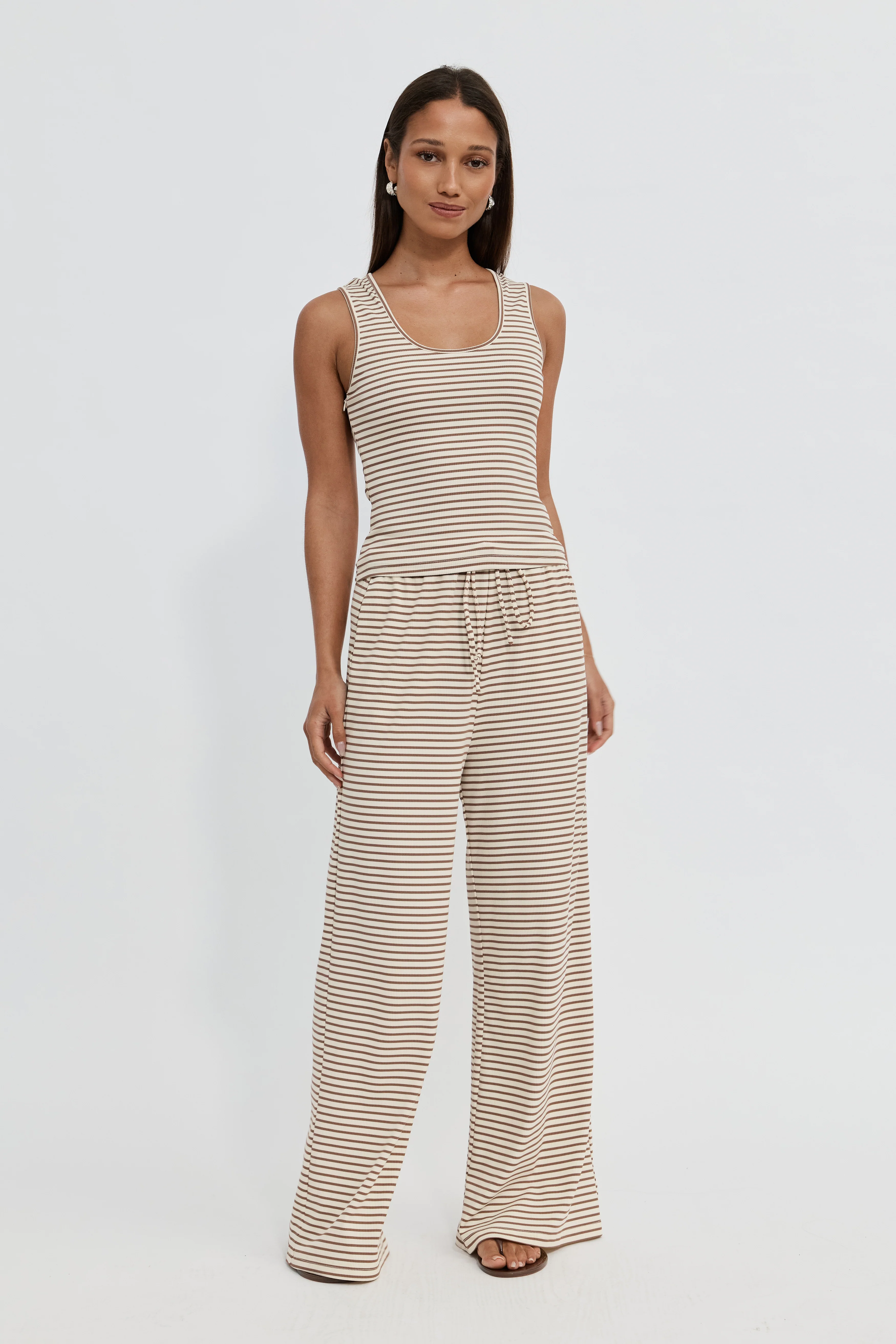 Ivy Reversible Stripe Scoop Neck Tank - Cream / Tan - Image 8