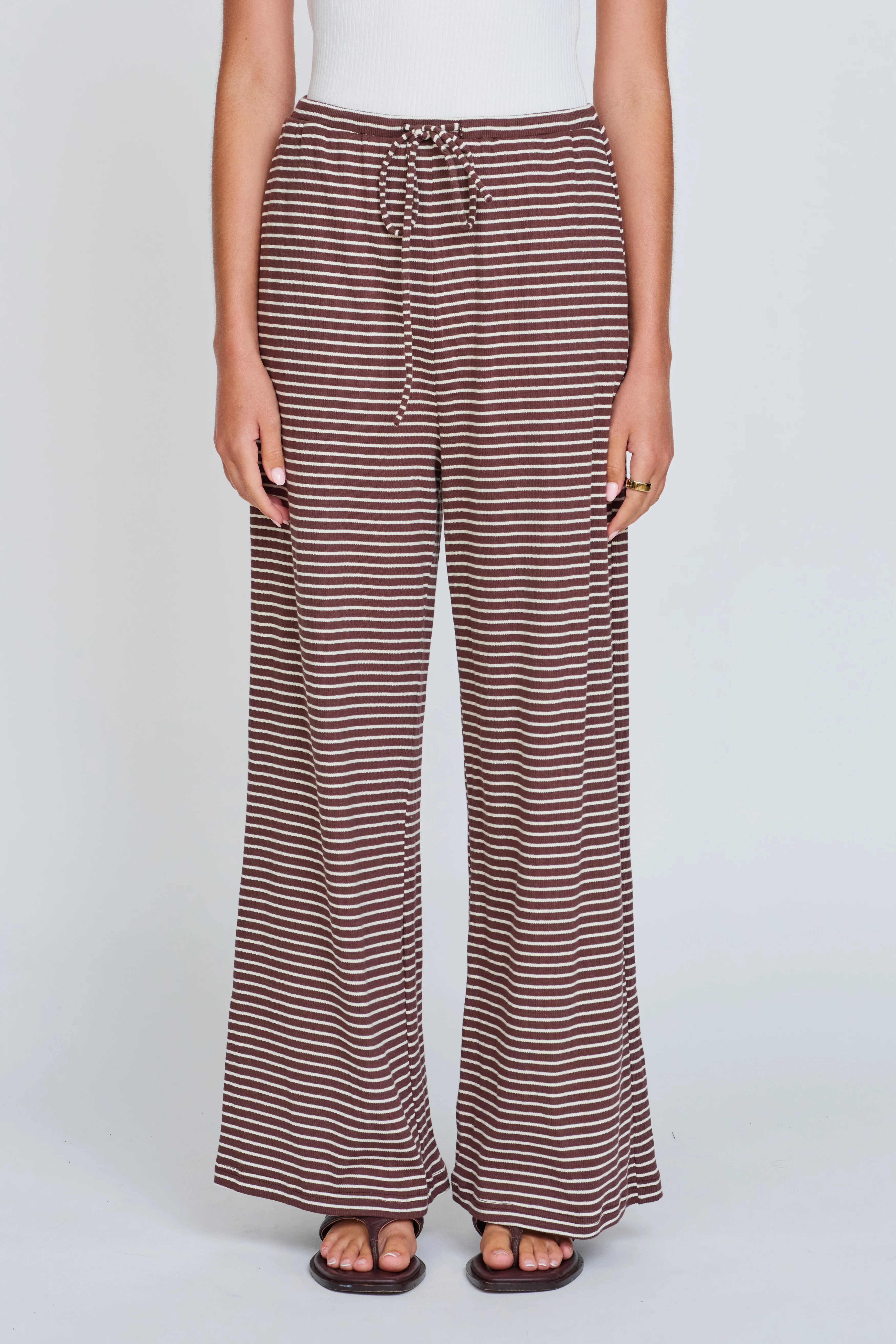 Ivy Stripe Wide Leg Pants - Chocolate / White - Image 3
