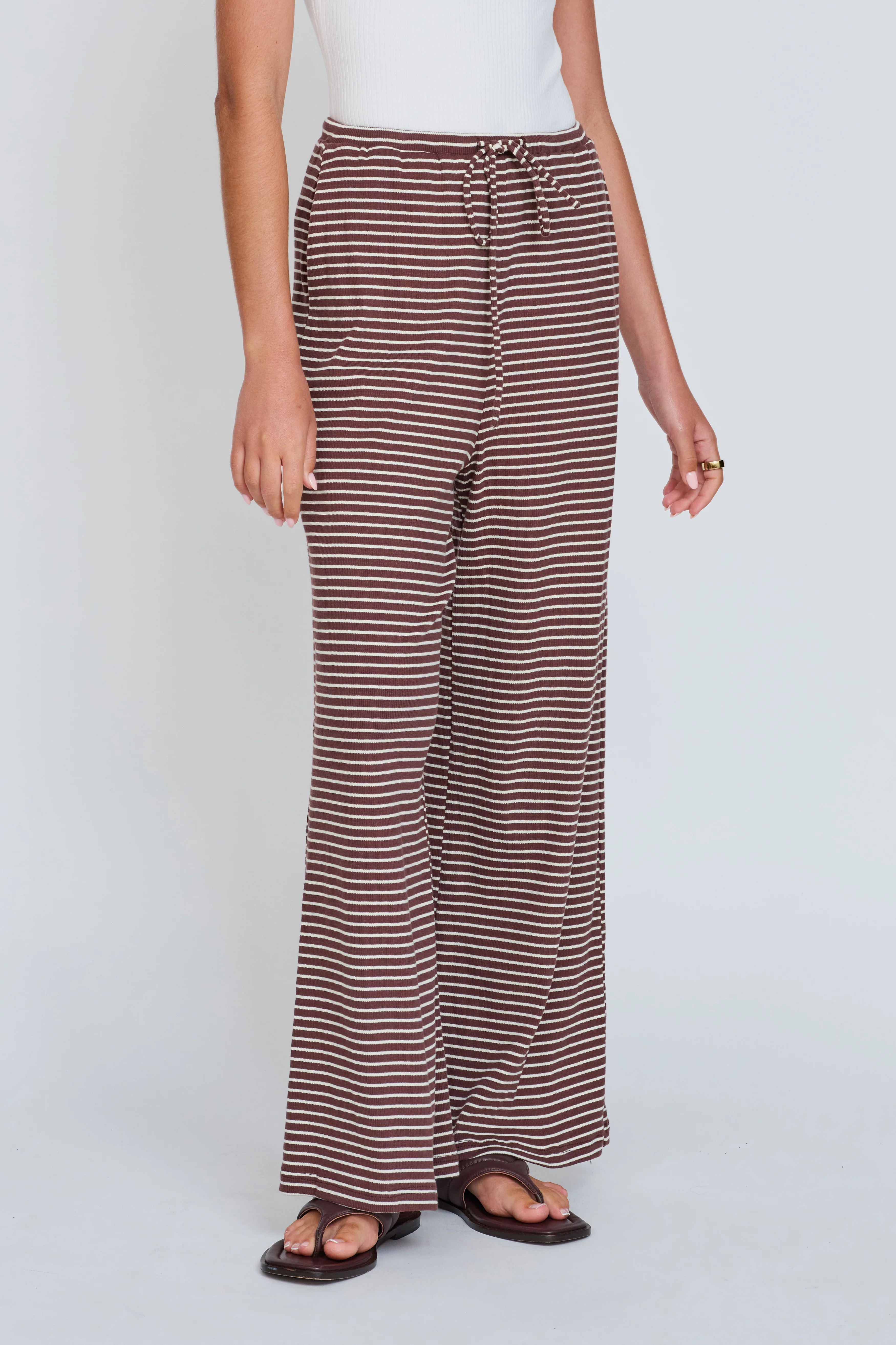 Ivy Stripe Wide Leg Pants - Chocolate / White - Image 8