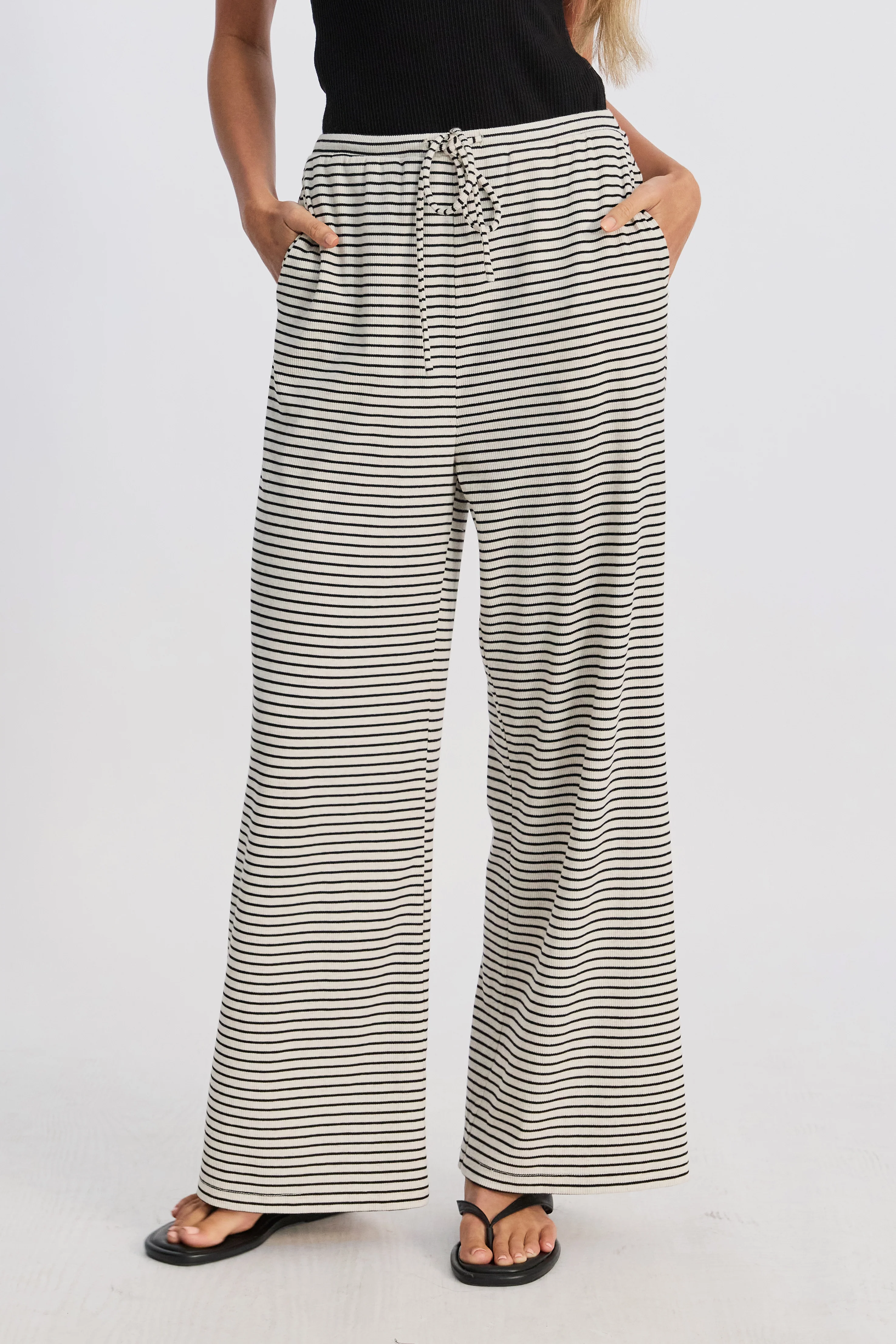 Ivy Stripe Wide Leg Pants - Cream Marle / Black - Image 5
