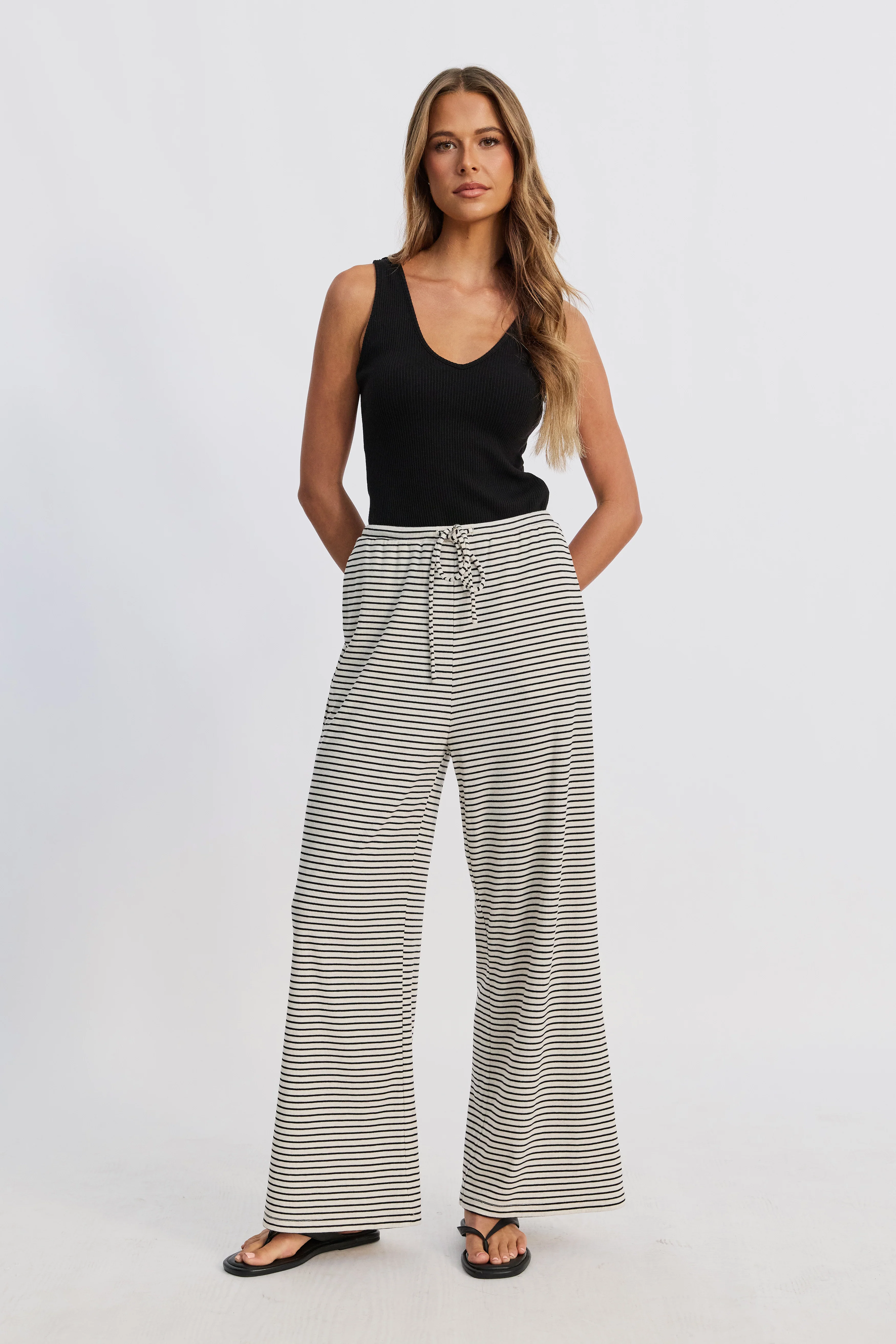 Ivy Stripe Wide Leg Pants - Cream Marle / Black - Image 7