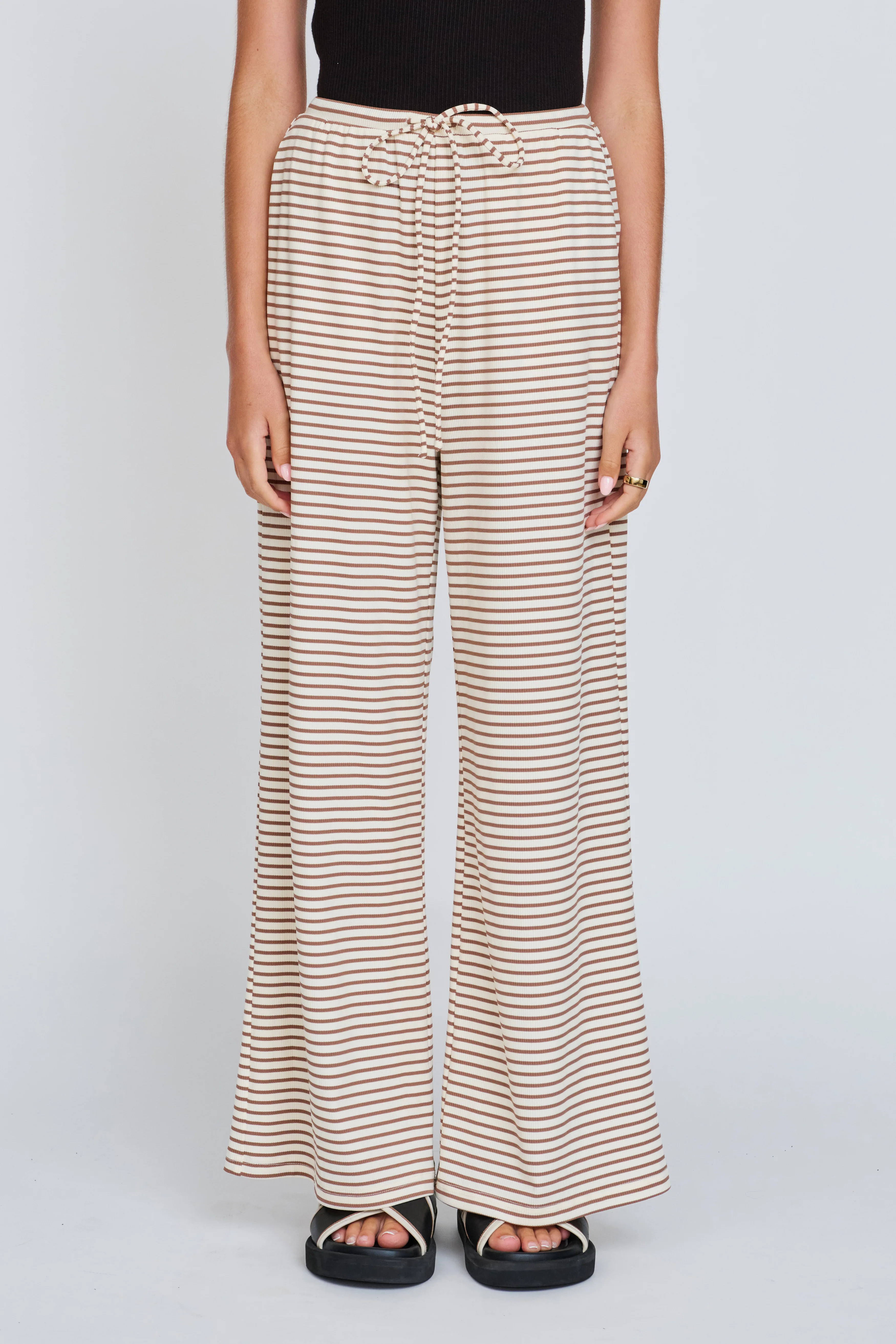 Ivy Stripe Wide Leg Pants - Cream / Tan - Image 6