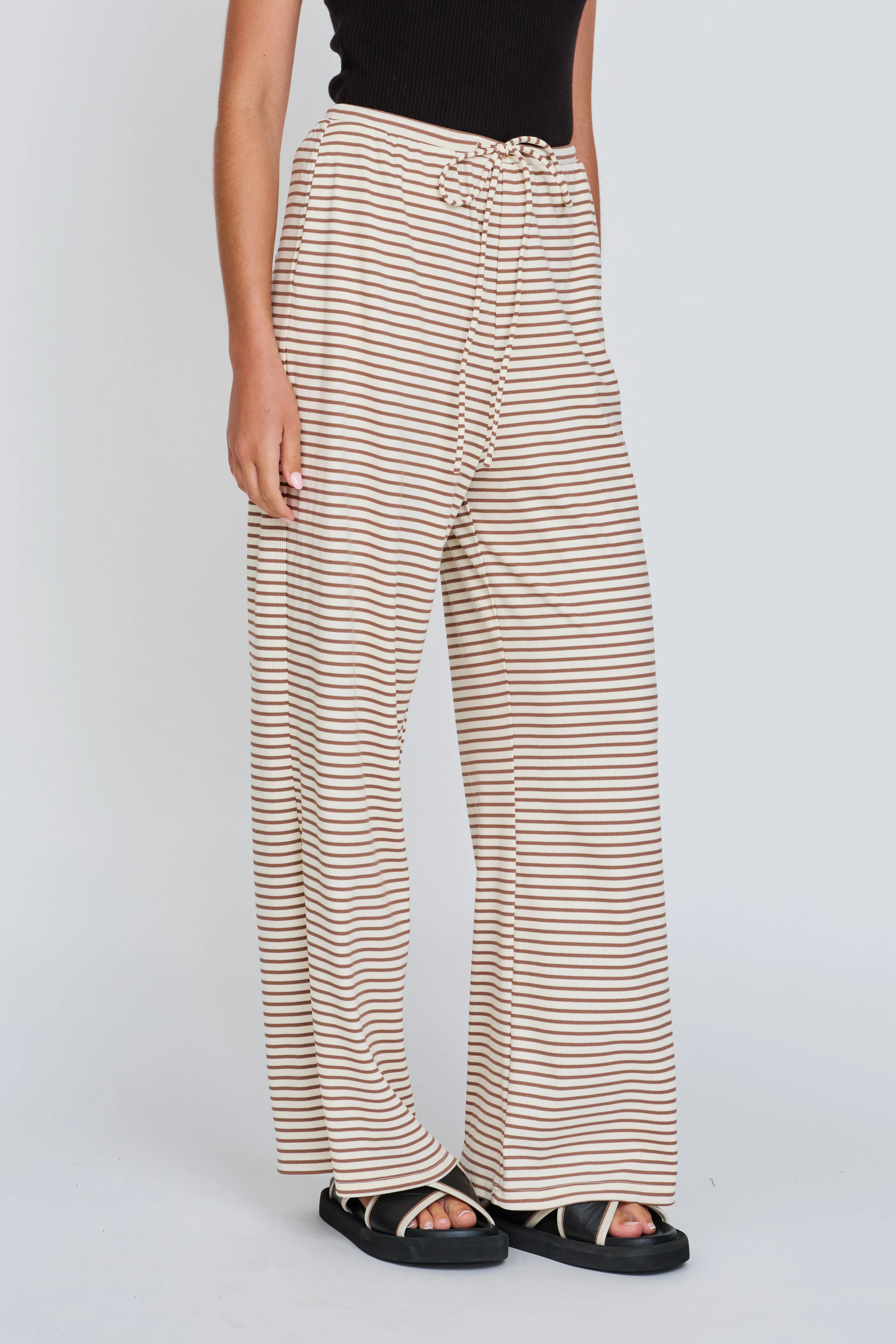 Ivy Stripe Wide Leg Pants - Cream / Tan - Image 8