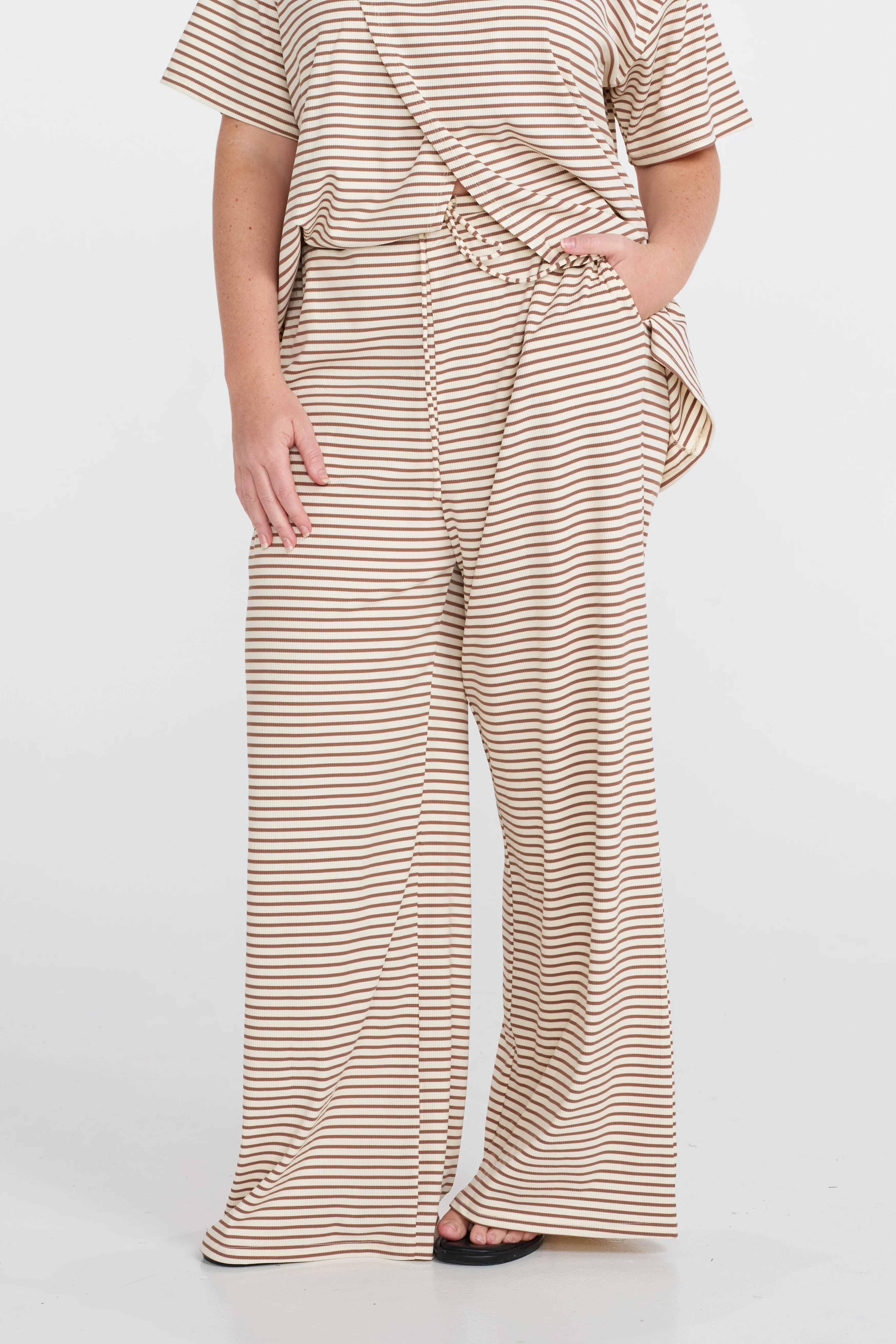 Ivy Stripe Wide Leg Pants - Cream / Tan - Image 9