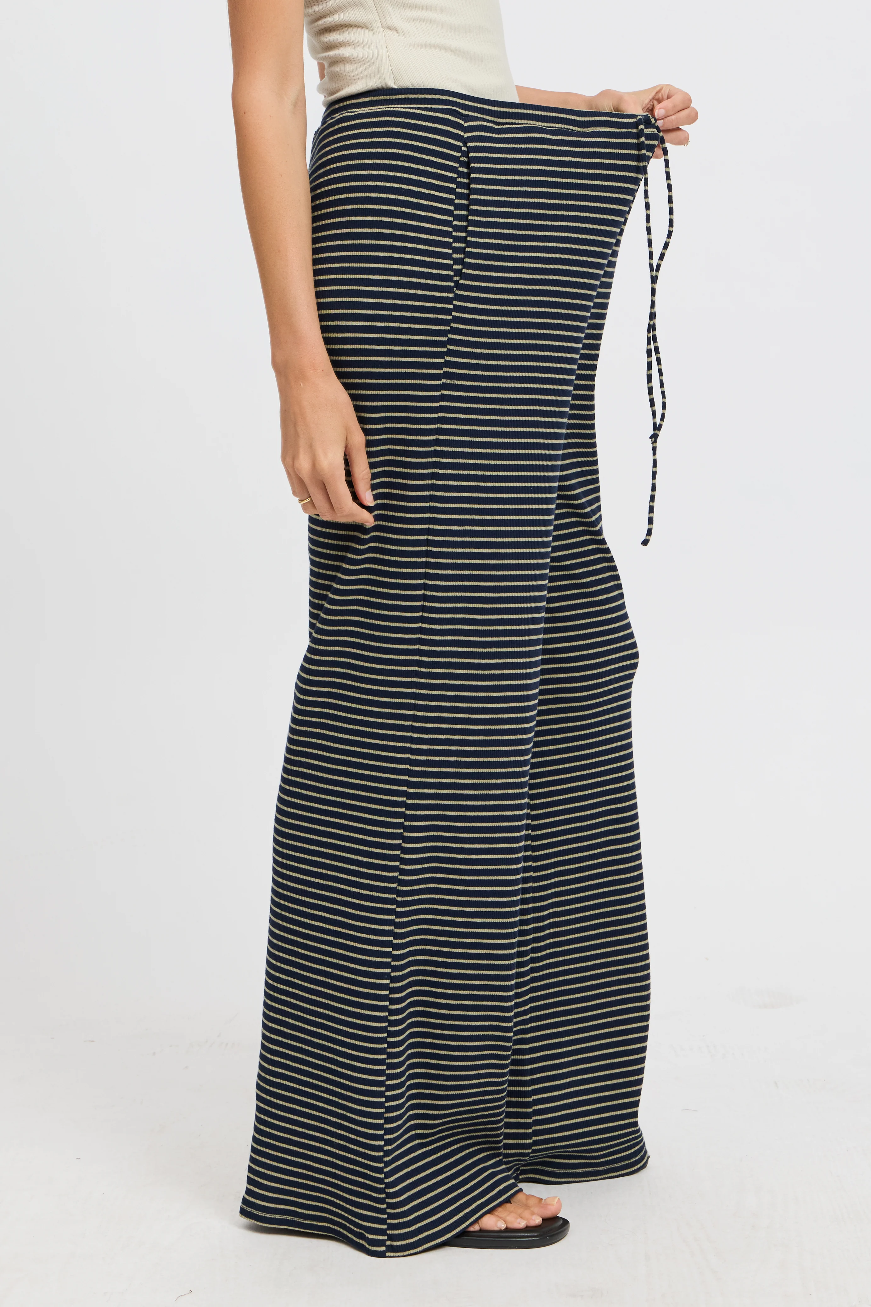 Ivy Stripe Wide Leg Pants - Navy / Khaki - Image 3