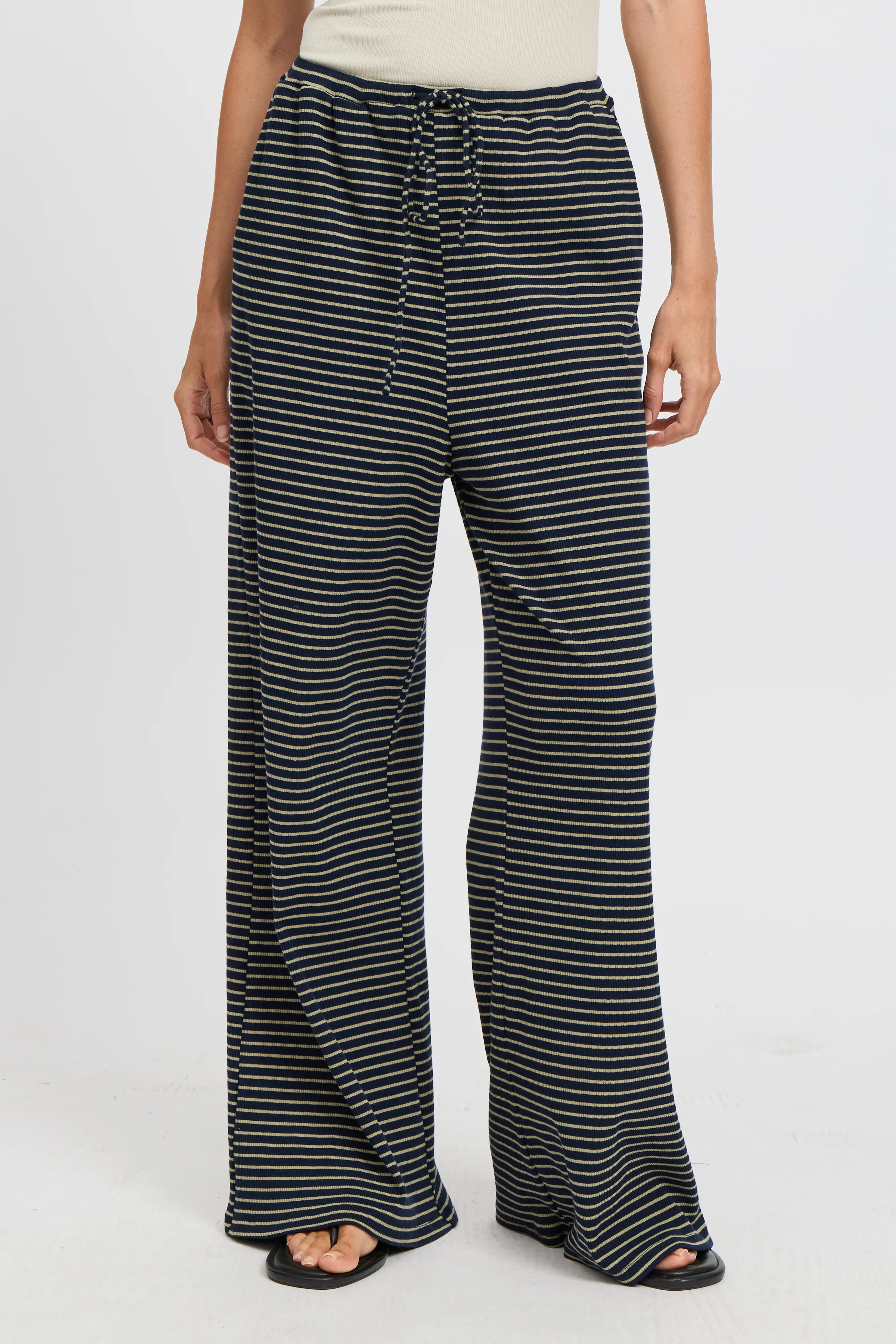 Ivy Stripe Wide Leg Pants - Navy / Khaki - Image 4