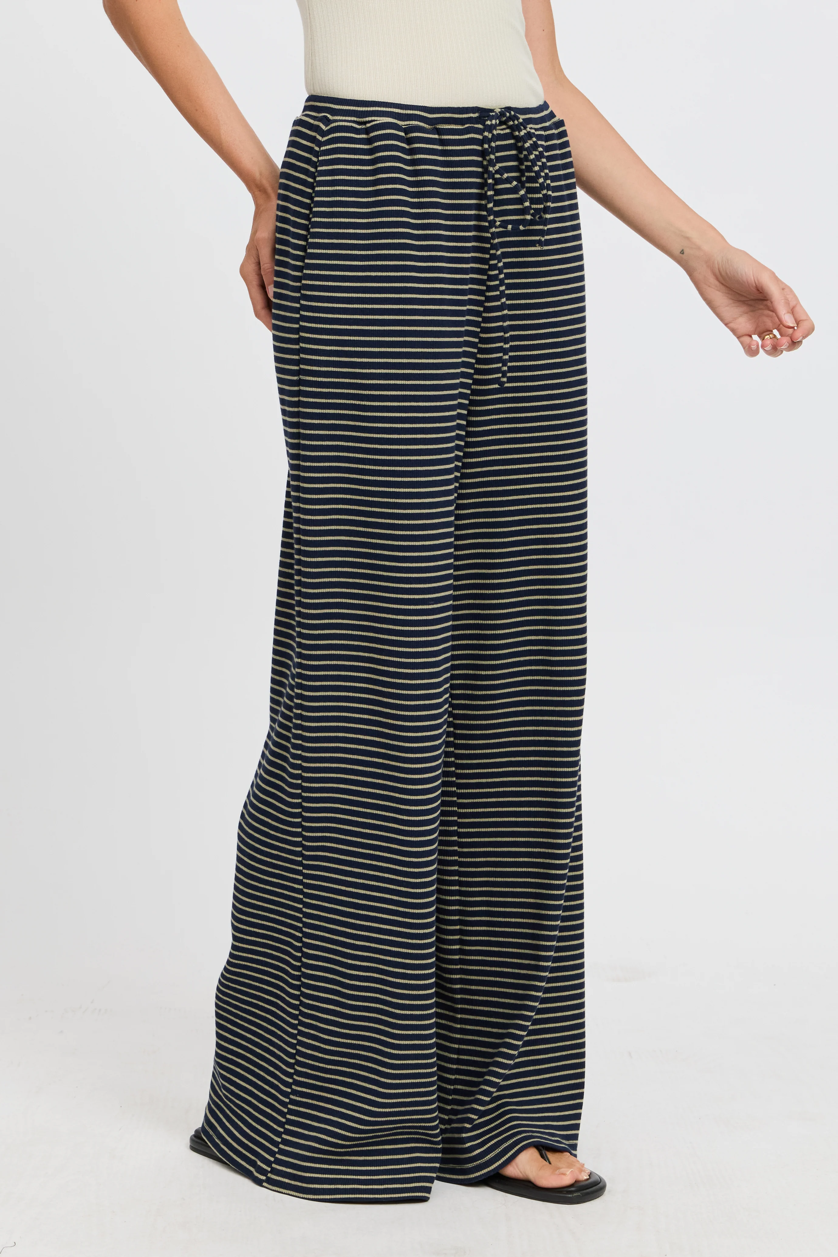 Ivy Stripe Wide Leg Pants - Navy / Khaki - Image 5