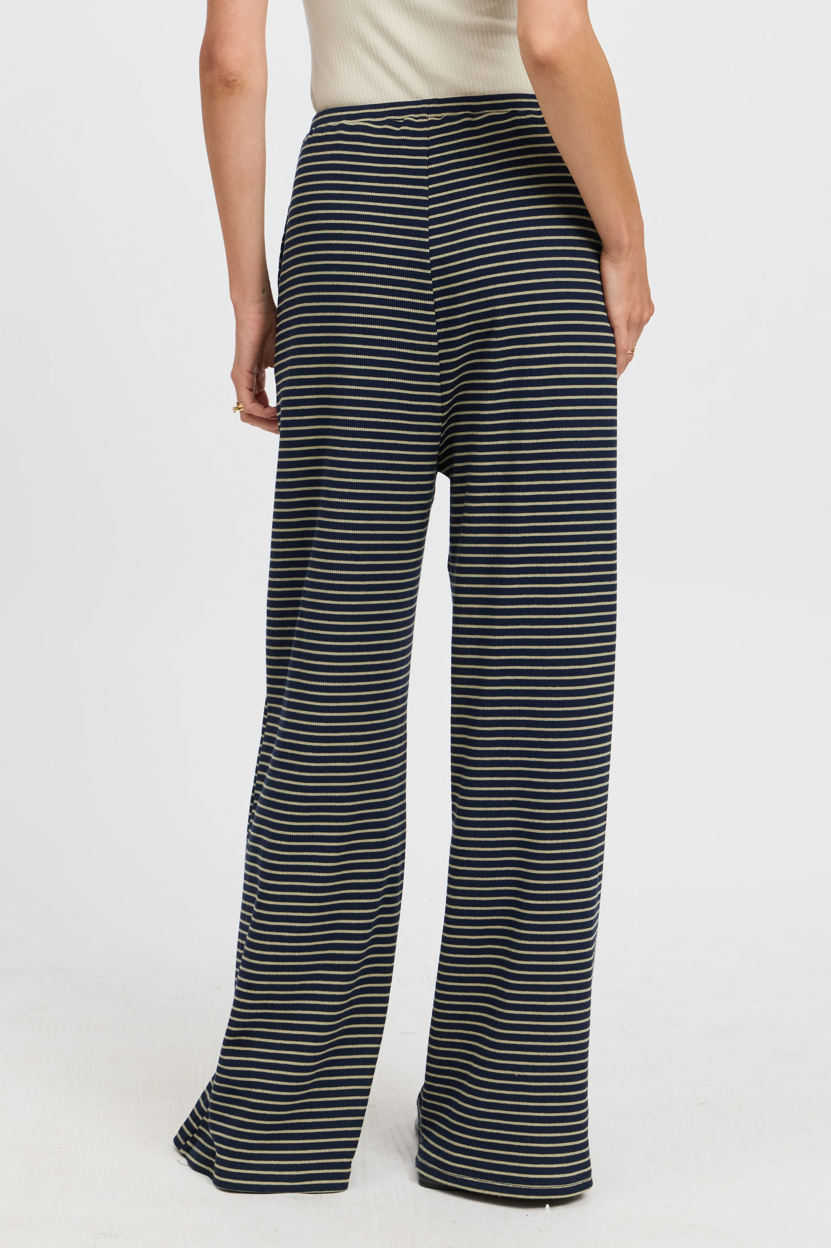 Ivy Stripe Wide Leg Pants - Navy / Khaki - Image 6