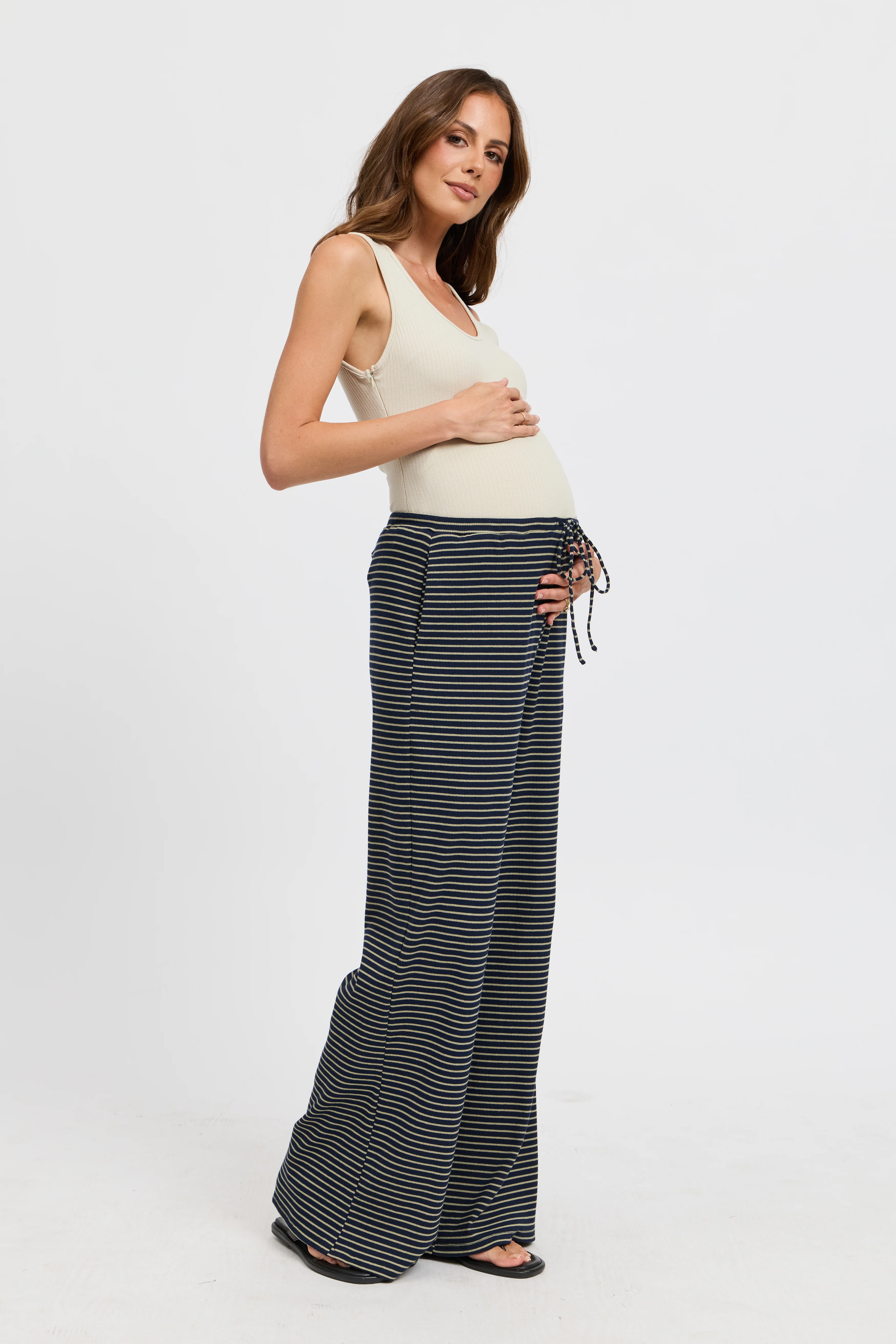 Ivy Stripe Wide Leg Pants - Navy / Khaki - Image 7